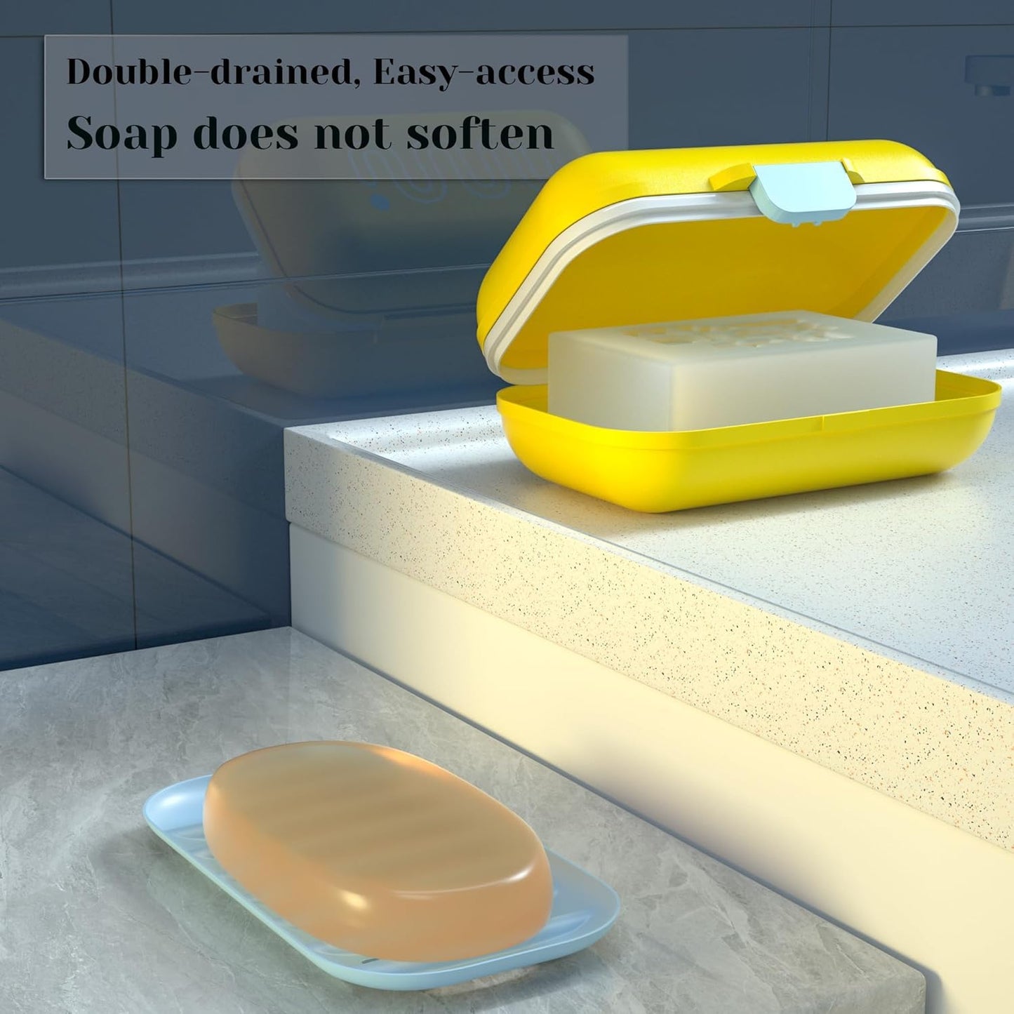 Bingobang Travel Soap Case with Soap Dish, Portable Soap Bar Holder with Lid, Leakproof Soap Storage Box with Silicone Seal & Drain Tray