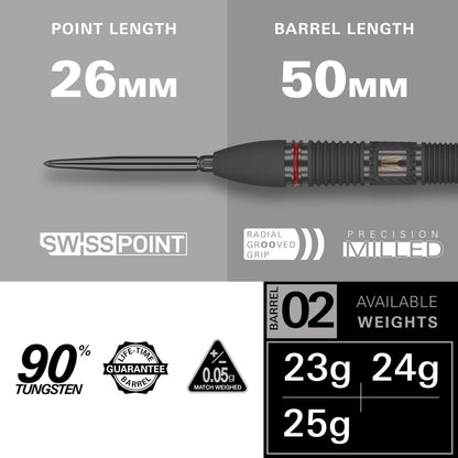 TARGET Darts Scope Steel Tip Swiss Point Darts, 90% Tungsten Dart Set, Barrel 02-25G | Steel Tip Dart Sets, Red & Black Darts, Professional Dart Set