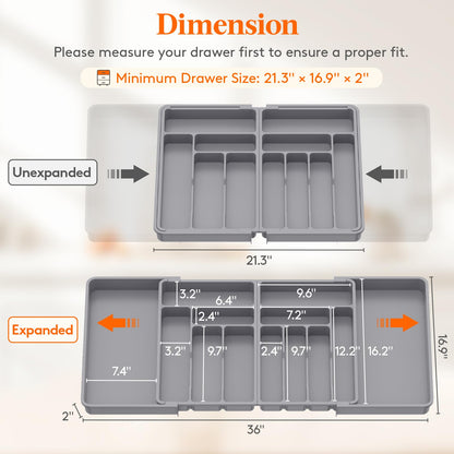 Lifewit Extra Large Cutlery Drawer Organiser, Expandable to 36 Inches Utensil Tray for Kitchen, Adjustable Silverware and Flatware Holder, Compact