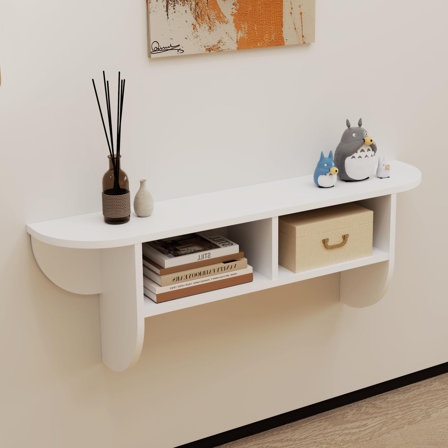 Pmnianhua Floating Solid Wood Console Table, Wall Mounted Narrow Entryway Table with Storage Shelf