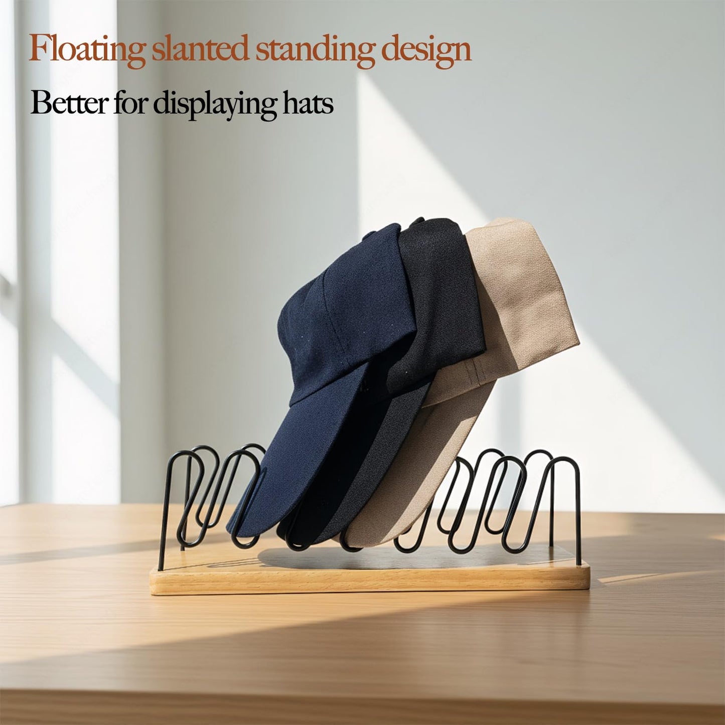 YiuMieYouMie Hat Rack, Display Stand, 7-Cap Storage Organiser for Baseball Caps, Snapbacks, Fits on Tabletop, in Closet, Dressing Room (1)