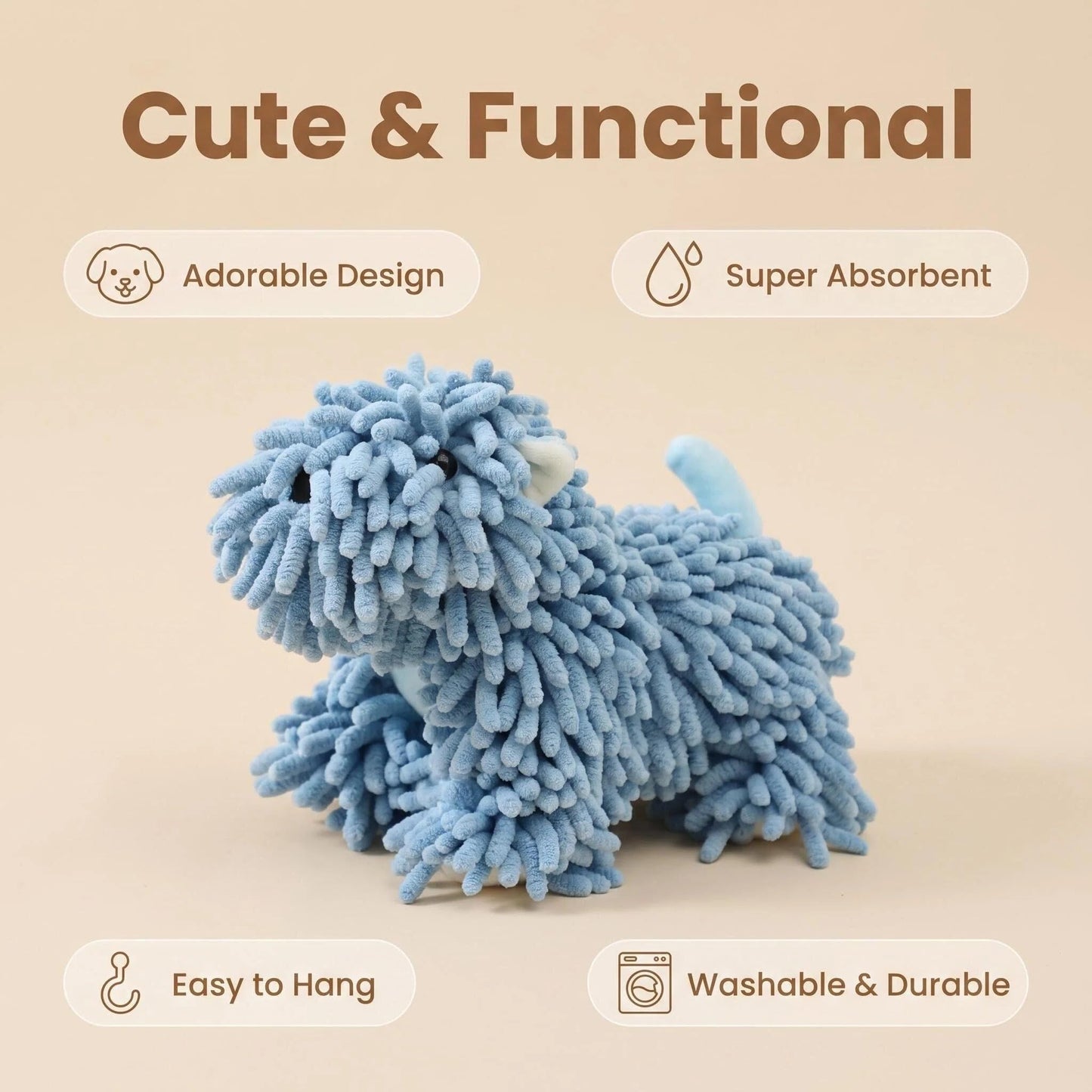 FILOEEX Cute Dog Shaped Chenille Hand Towel, Ultra Soft Highly Absorbent Fluffy Hand Towel