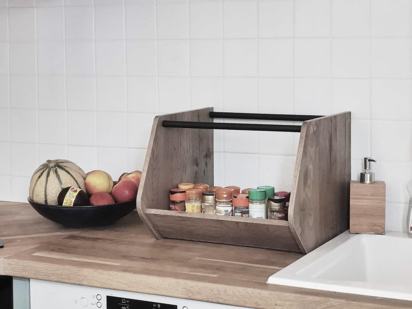 Iris Ohyama, Étagère, Boîte de rangement en bois, Meuble d'appoint,1 porte rabattable, Empilable, Solide, Cuisine, Chambre, Salon