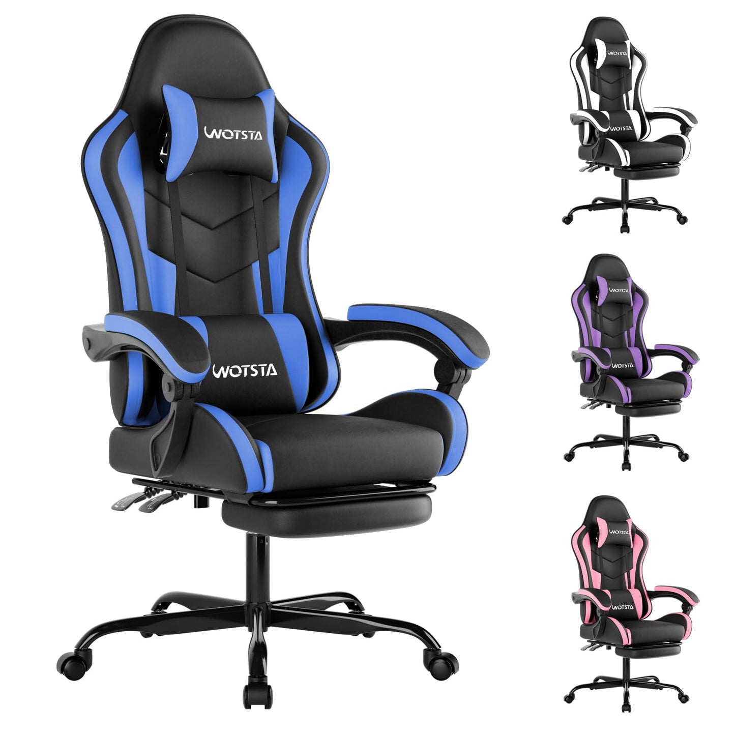 Gaming Chair with Footrest, Ergonomic Gaming Chair, Computer Chair with Lumbar Support, Head Rest