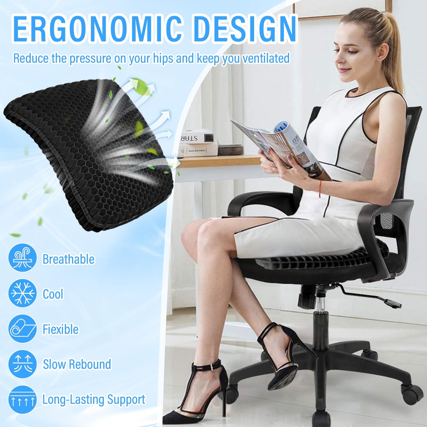 TOGETDREAM Gel Seat Cushion, Honeycomb Cushions with Cloth Cover Thick Car Seat Cushion Cool Cushions Chair Seat Pads for Bottoms Soft Sitter and
