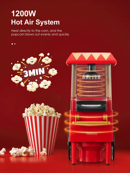 Popcorn Maker, Reemix 1200W Electric Popcorn Machine, No Oil, Homemade Fresh Popcorn in Under 3 Minutes, Uses Hot Air, Detachable Cover, Parties,