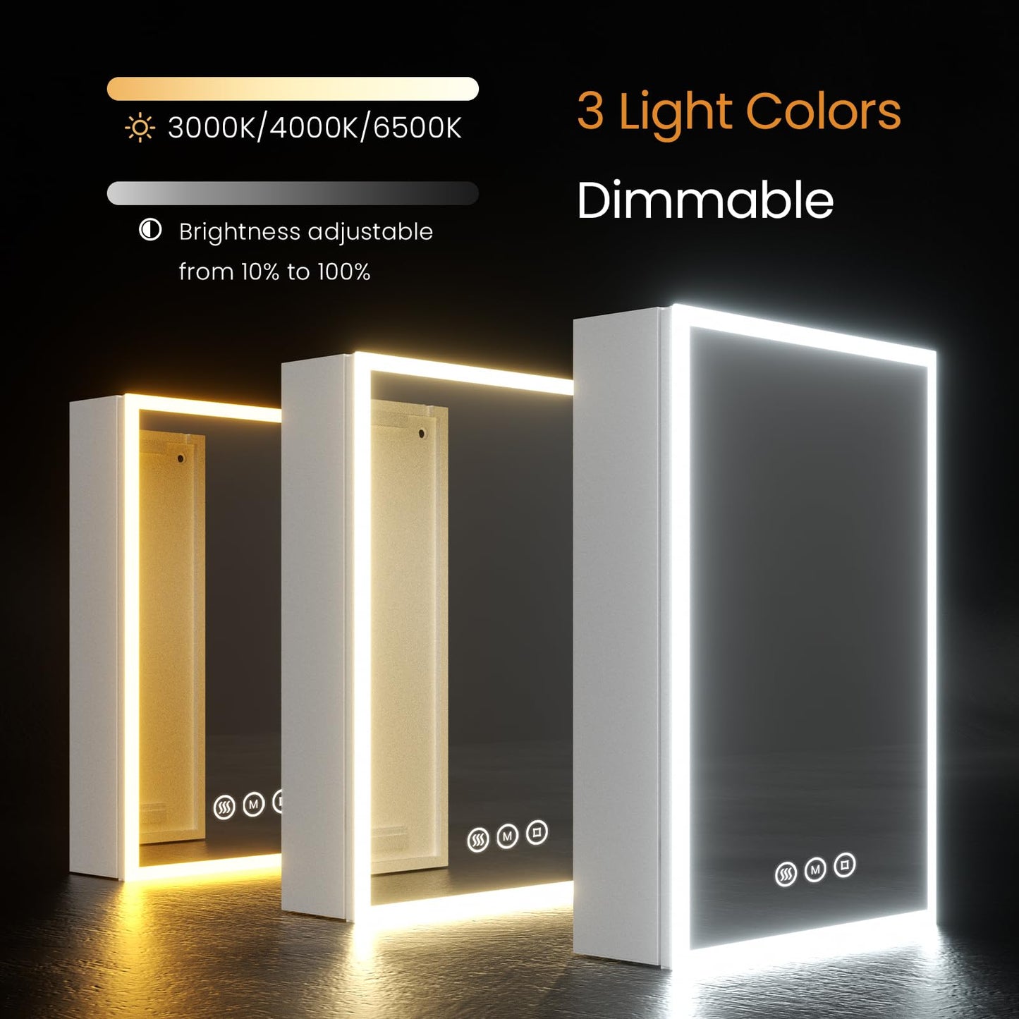 EMKE LED Lighted Bathroom Cabinet with Mirror, 400x600mm Single Door Wall Mounted Bathroom Mirror Cabinet with Shaver Socket, Anti-Fog