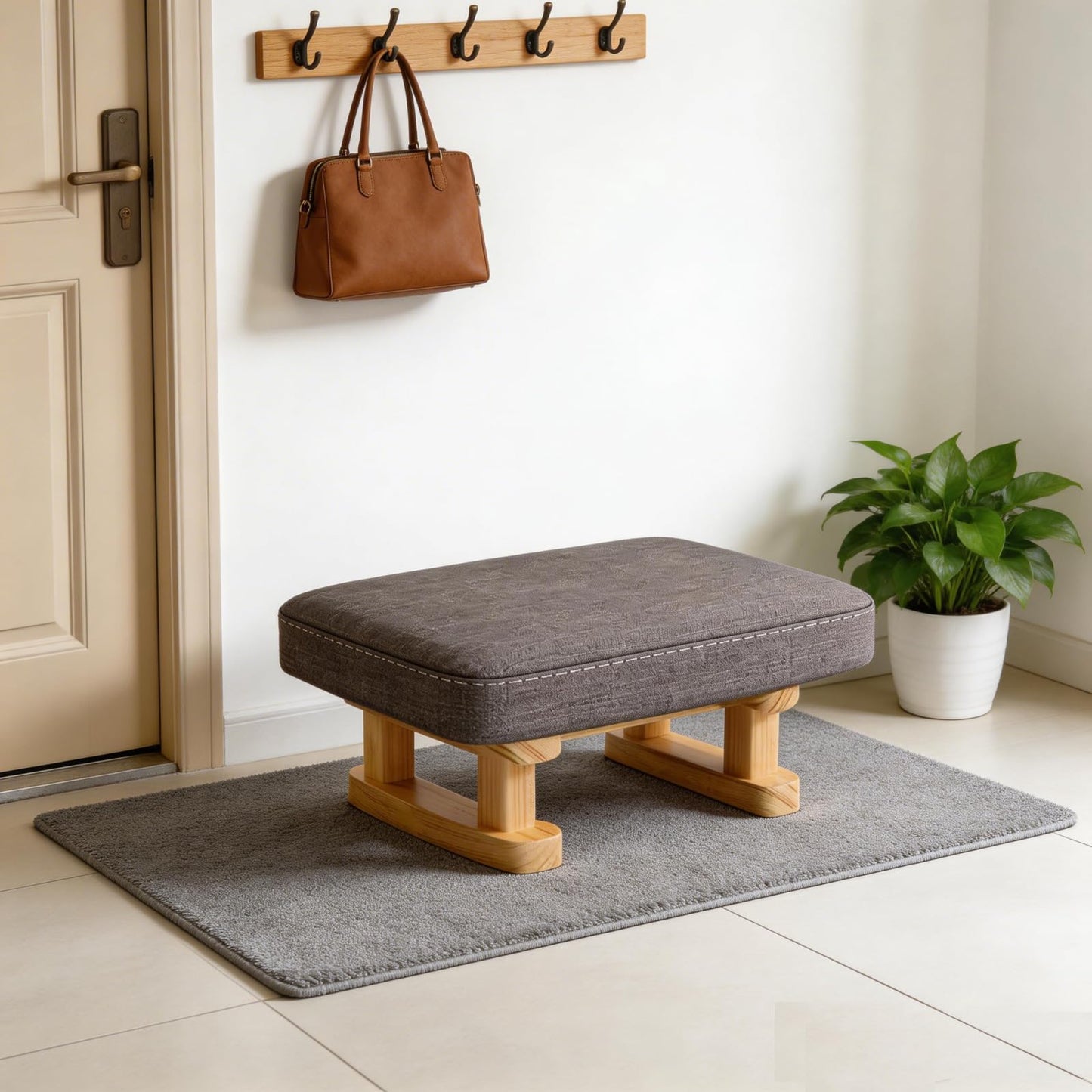 Foot Stool, Pouffe Footstool with Removable Cover, Linen Fabric Small Footstool with Cushion