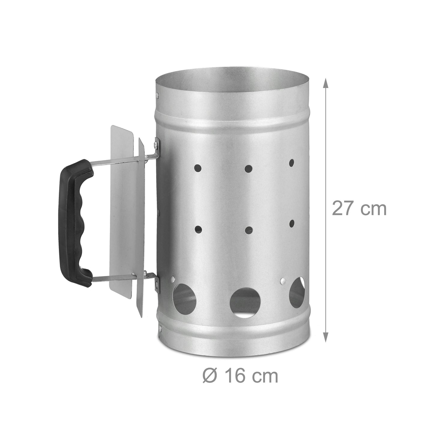 Relaxdays Charcoal Chimney Starter, Steel, BBQ Lighter, Stove, Grill, H x Dia: 27 x 16 cm, Grill Ignition, Silver