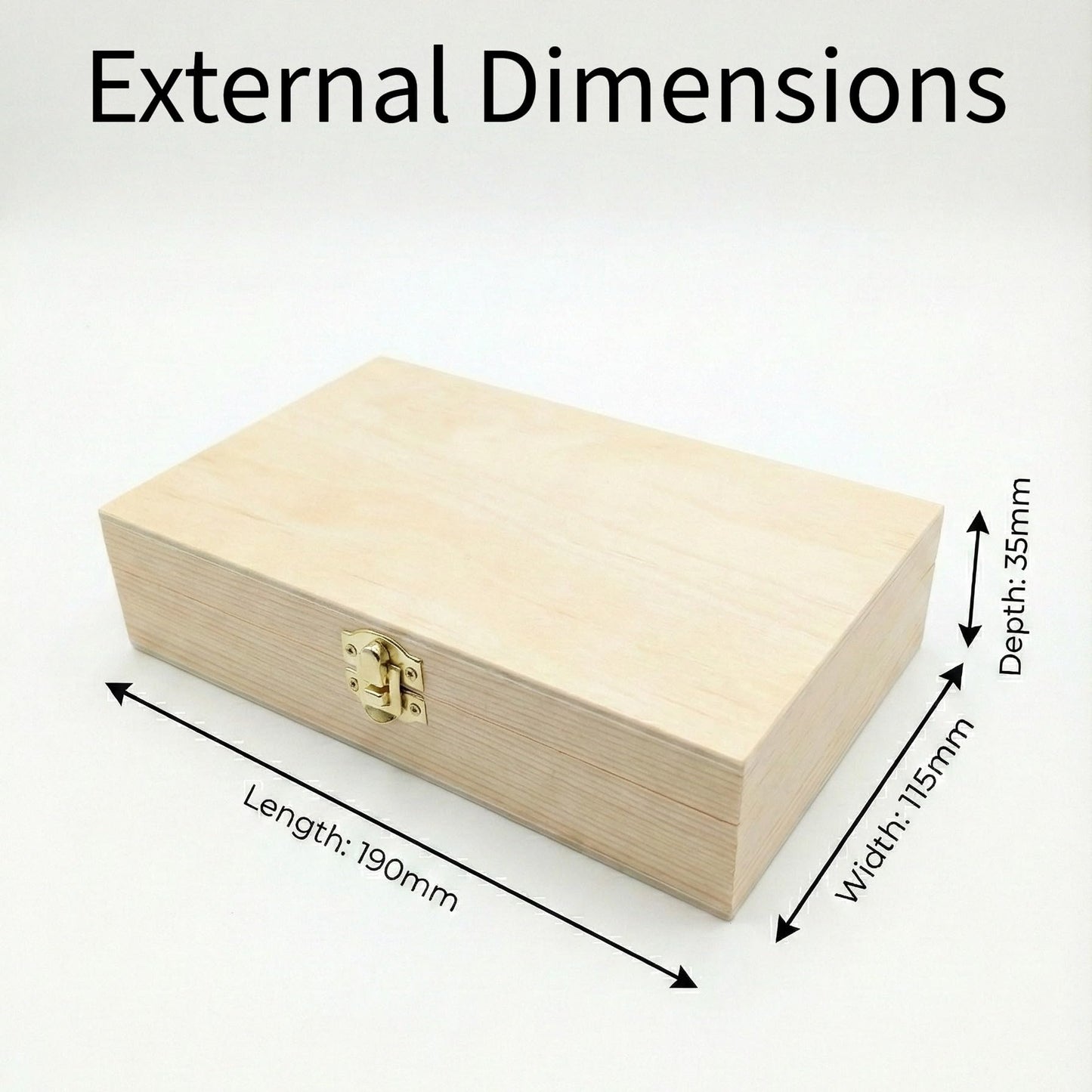 Laser Amore Wooden Box with Hinged Lid & Latch (19x11.5x3.5cm) – Small Pine Storage Box for Photo Prints, Memory Keepsake, Art Pencils, or Stash Box