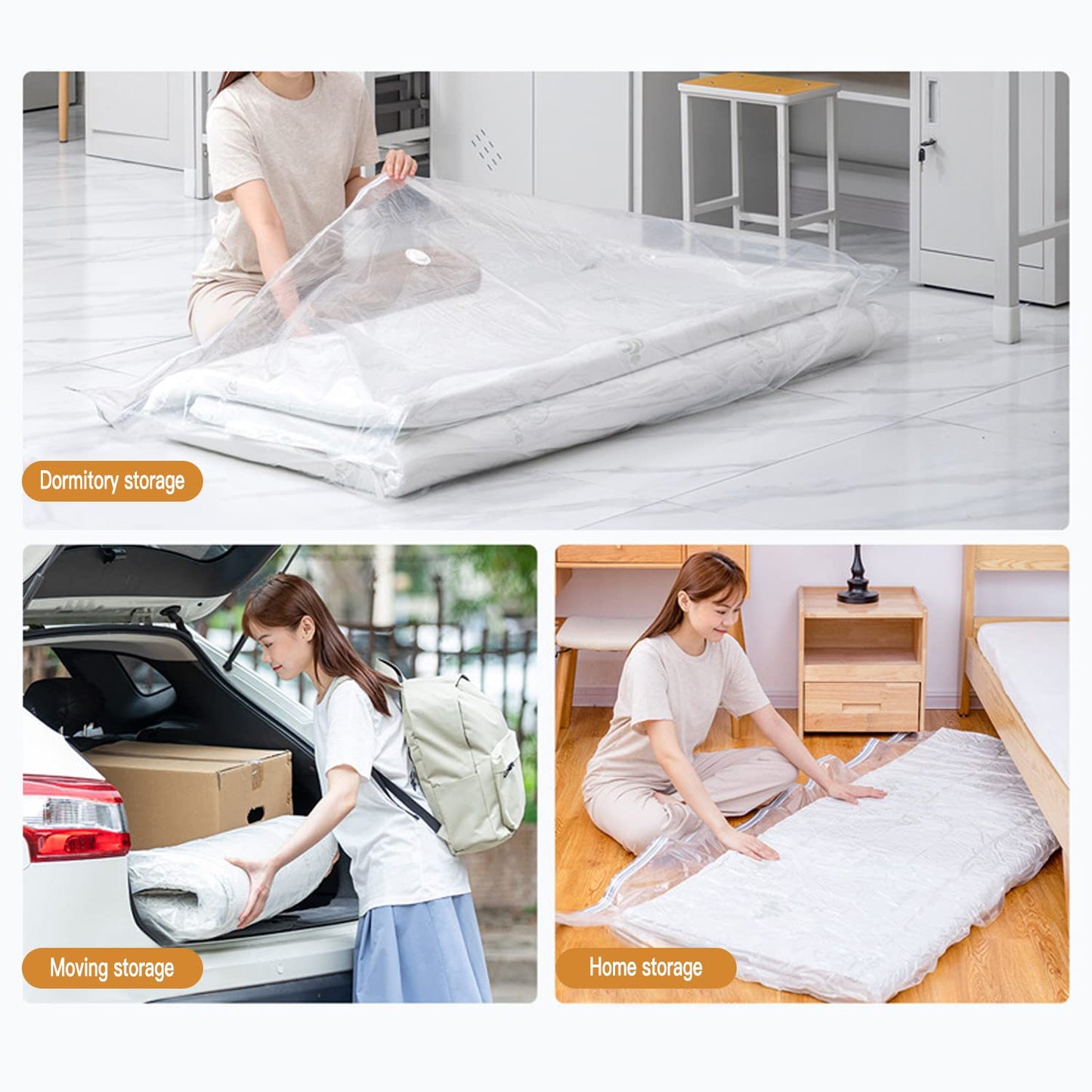 Large Vacuum Storage Bags for Mattress Clothes Waterproof Sealable Reusable Space Saver Bags, Compress Mattress By 80%, No Vacuum Pump 86.7 * 39.3in