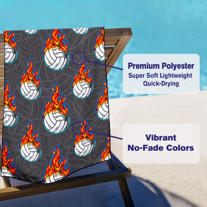 Violetpos Flaming Volleyball Beach Towel, Extra Large 180x90 cm 250GSM Microfibre, Sand Free Quick Dry
