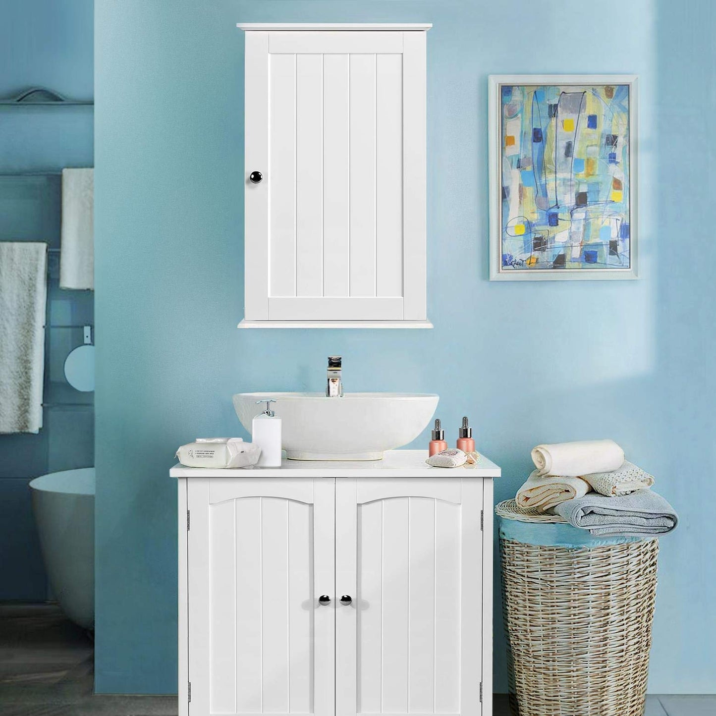 Yaheetech Bathroom Wall Cabinet 3-Height Adjustable Shelf, 1 Door, White