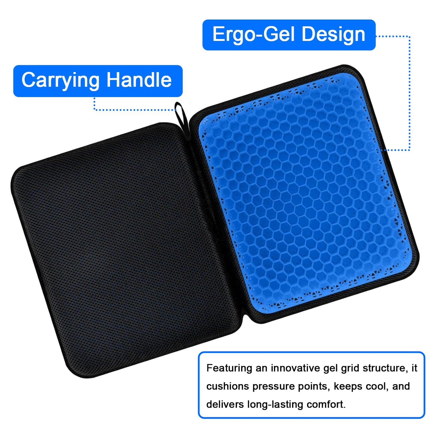 Yelvornic Gel Seat Cushion, Portable Travel Airplane Cushion, Ultimate Comfort with Gel Grid Design, Foldable for Planes, Outdoor Adventures and More