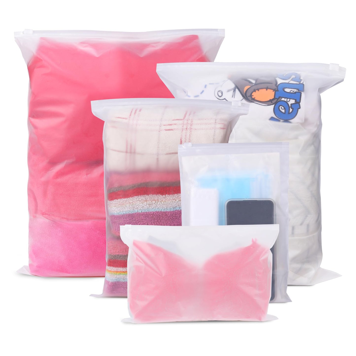 24 Pcs Reusable Ziplock Bags,Travel Clothes Storage Bags,Plastic Hospital Bag Organiser Pouches,Essentials Frosted Resealable Waterproof Luggage Bags