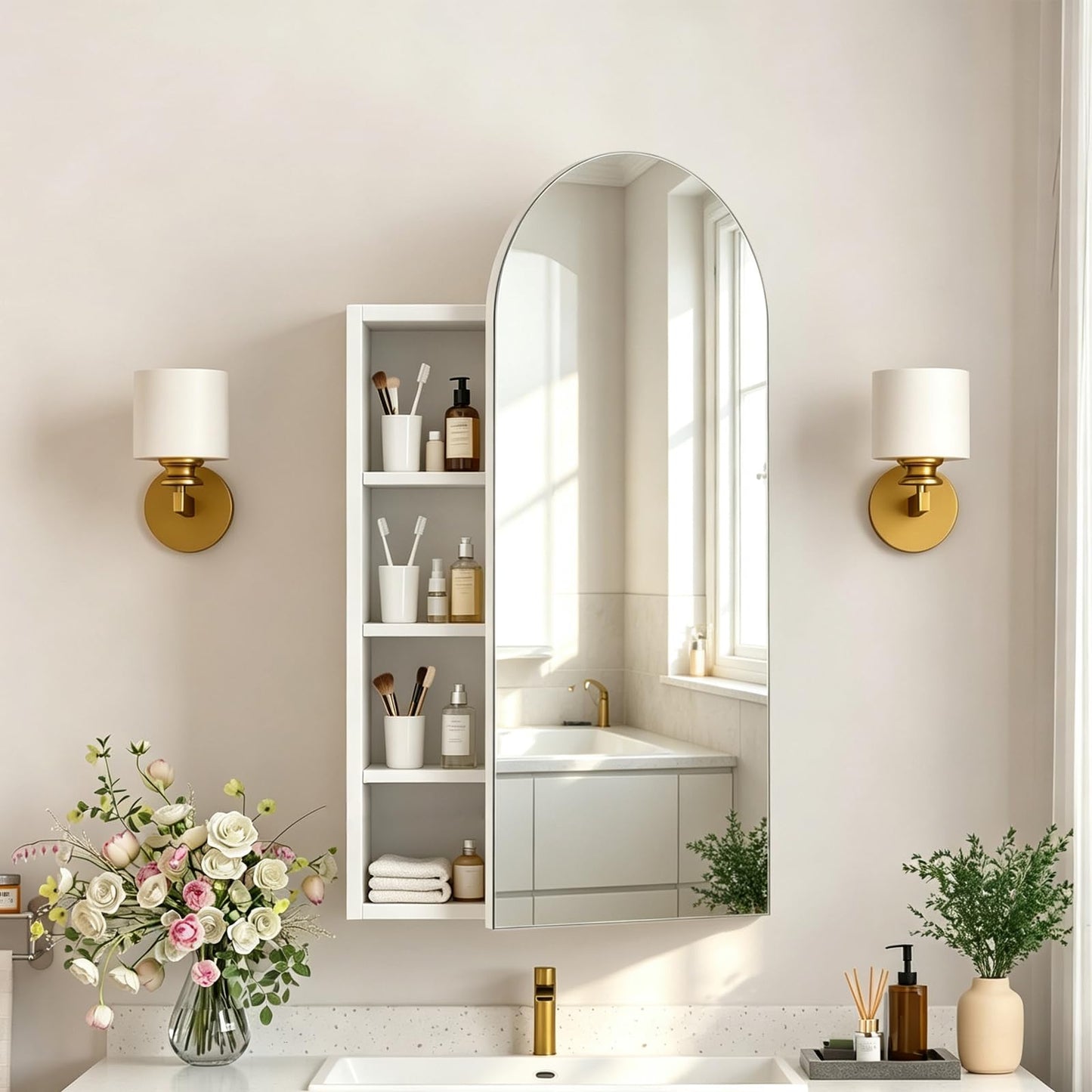 Ymahizax Arch Bathroom Mirror Cabinet