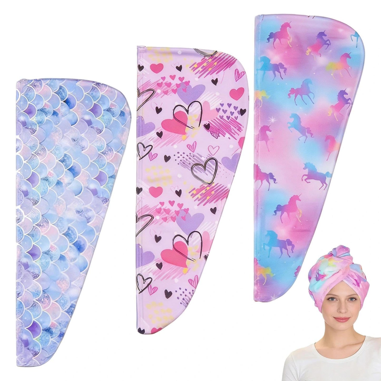 YIFKJYLF 3 Pcs Microfibre Hair Towel Wrap - Quick Drying and Super Absorbent Hair Towel Turban with Button for Women