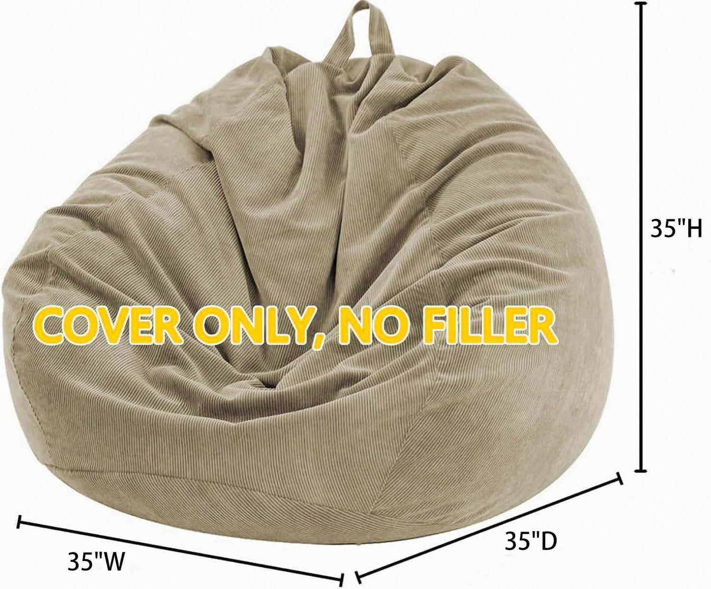 Nobildonna 3 ft Bean Bag Chair Cover (No Filler) for Adults and Kids 300L Extra Large Stuffed Animal Storage Bean Bag Washable Soft Premium Corduroy