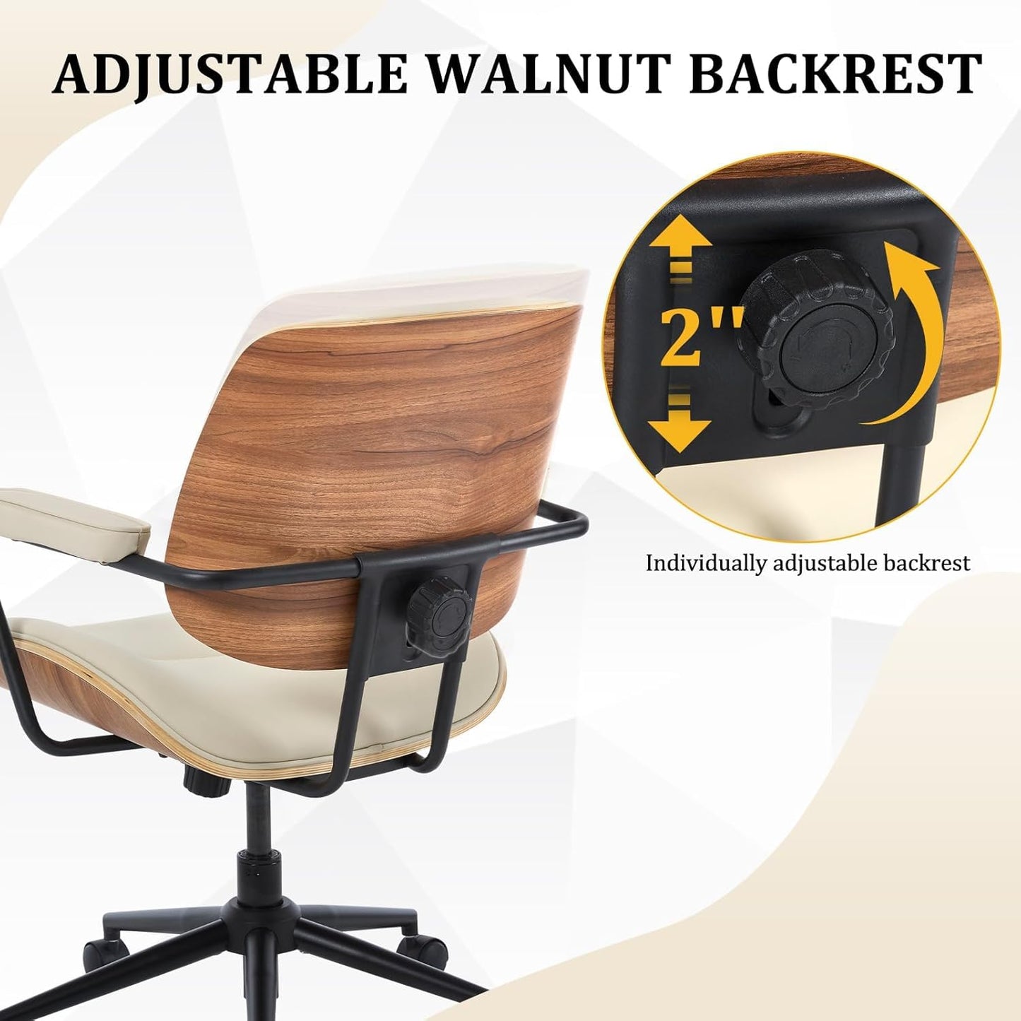BERYTH Office Computer Desk Chair Mid Century Modern Office Chair Swivel Rolling Task Chair with Armrests and Walnut Back, Adjustable