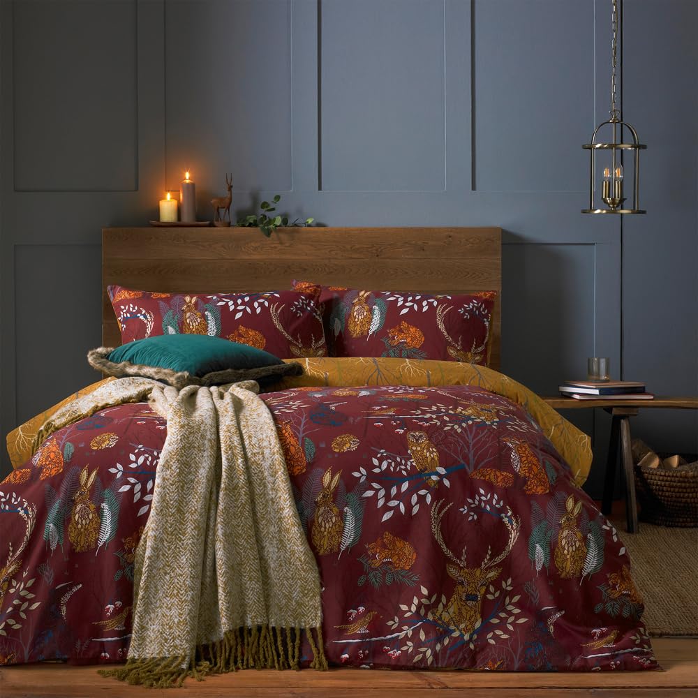furn. Forest Fauna 3pcs, Super King Duvet Cover Set, Cotton, Polyester, Rust