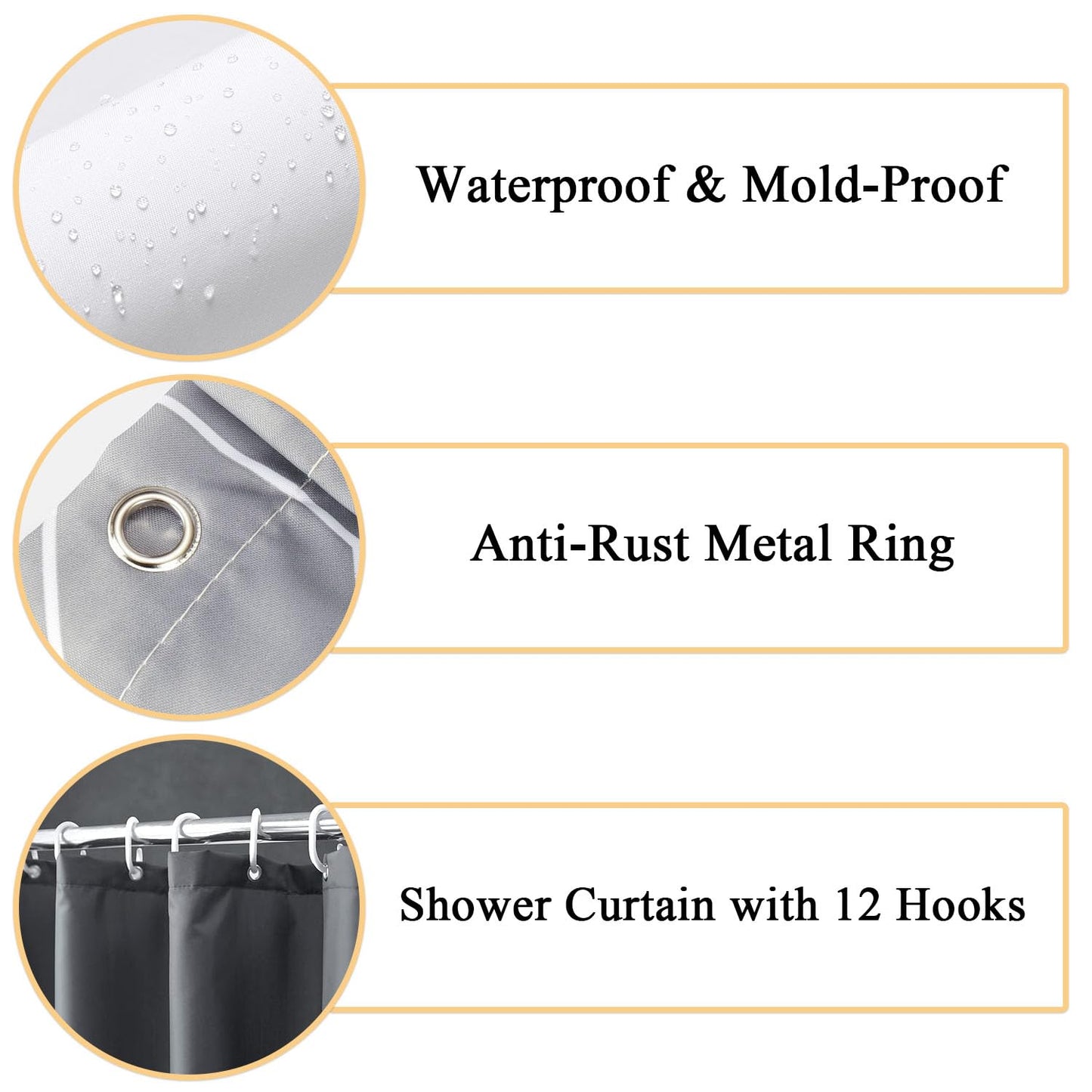hzkais White Shower Curtain, Mould Proof and Mildew Resistant Washable Bathroom Curtains, Shower Curtain for Bathroom, Bath Curtains with Hooks