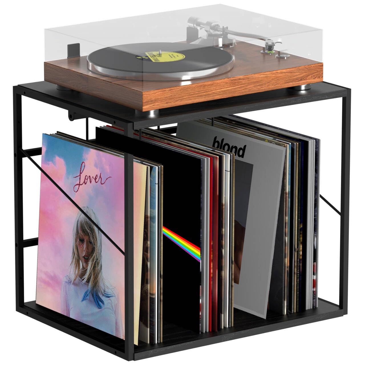 Alytree Vinyl Record Storage Holder for 80-100LPs, Vinyl Record Stand Wall Mount with Movable Divider