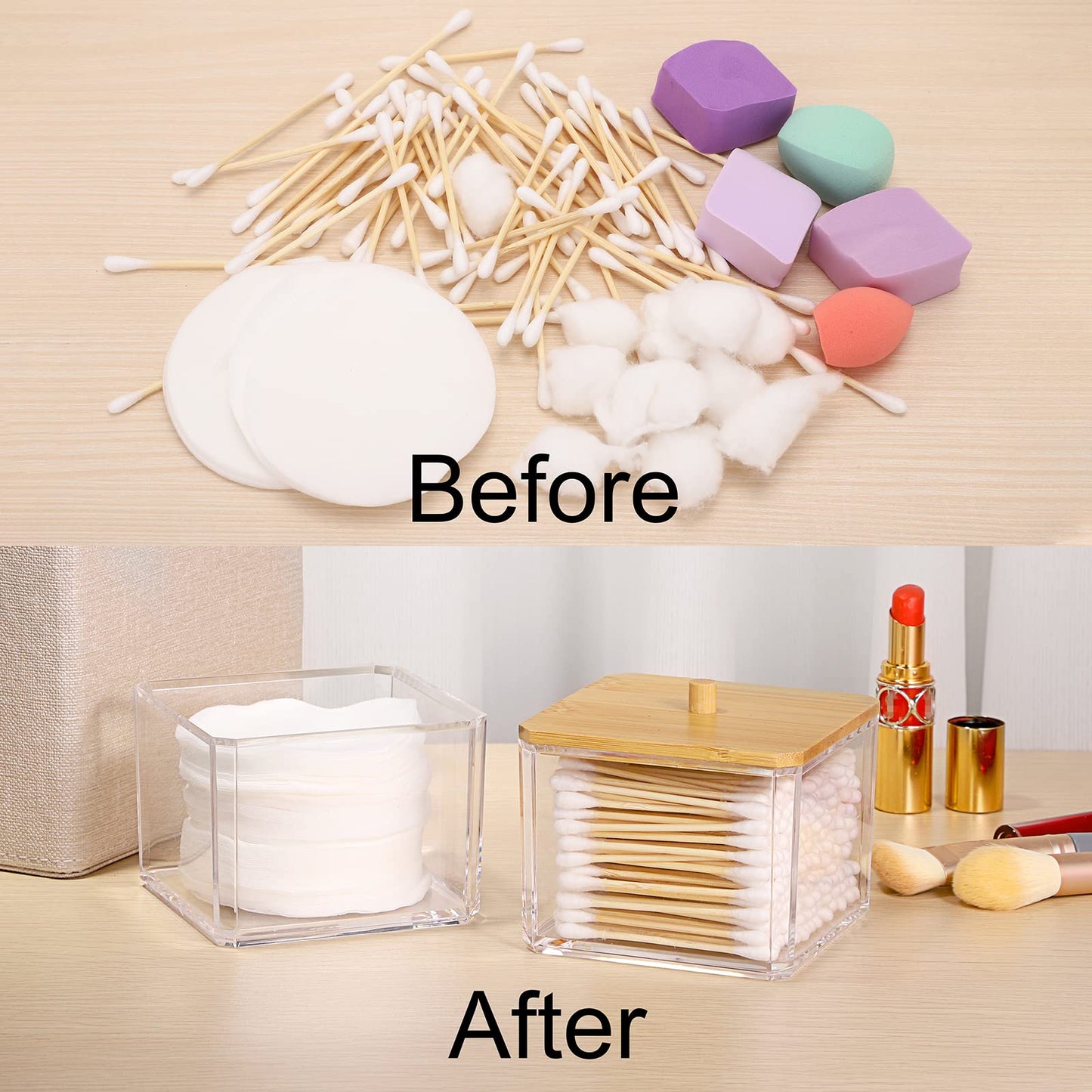 SUMTree Stackable Qtip Cotton Ball Holder 2-Layer Qtip Dispenser with Lid