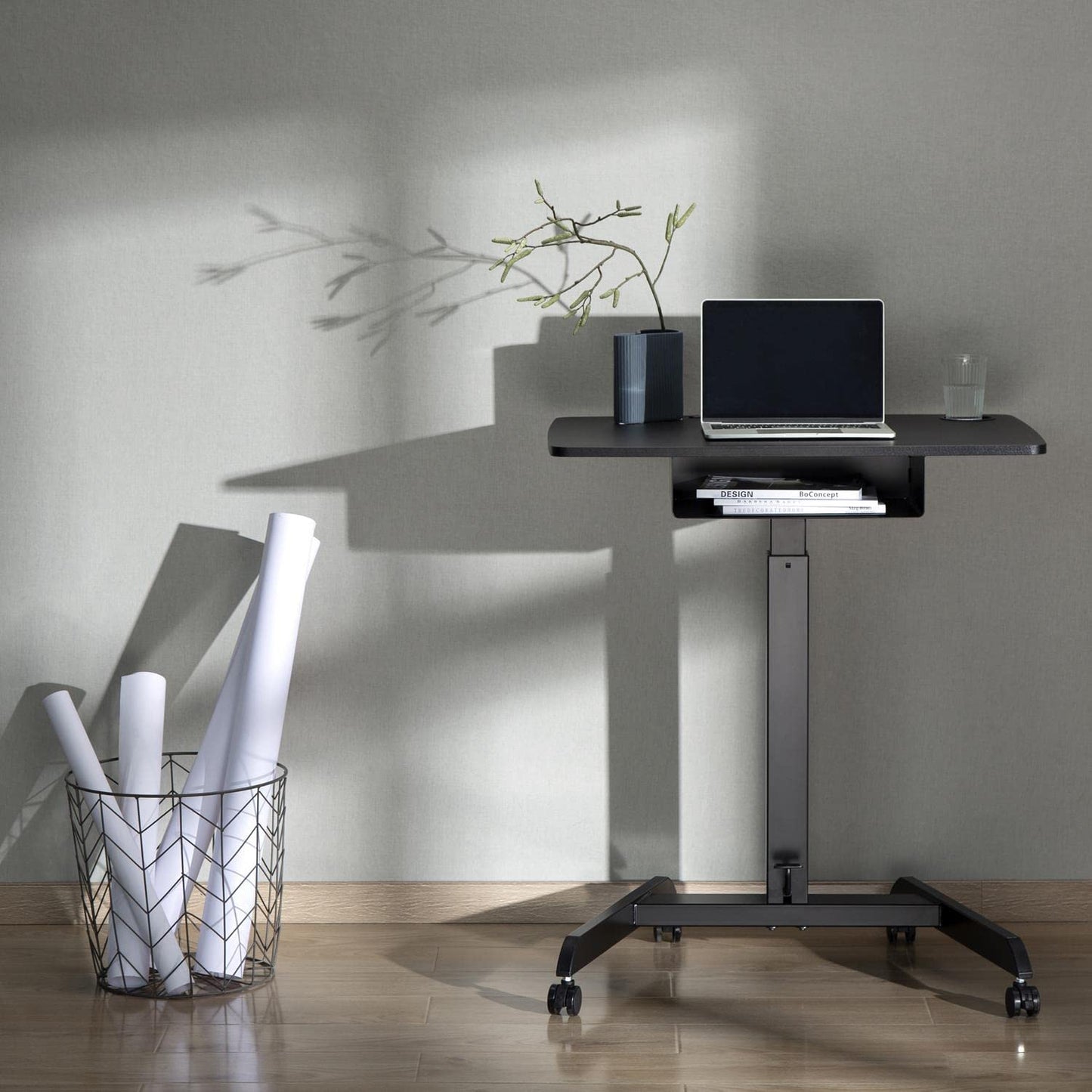 Maclean MC-903 Höhenverstellbarer Laptoptisch mit Rollen und mit Einer Schublade Sitz-steh-Schreibtisch Höhenverstellbar bis max. 113cm max. 8kg
