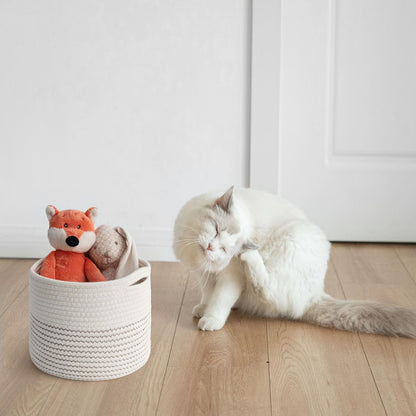 TIMEYARD Small Round Cotton Rope Storage Basket Decorative Shelf Basket