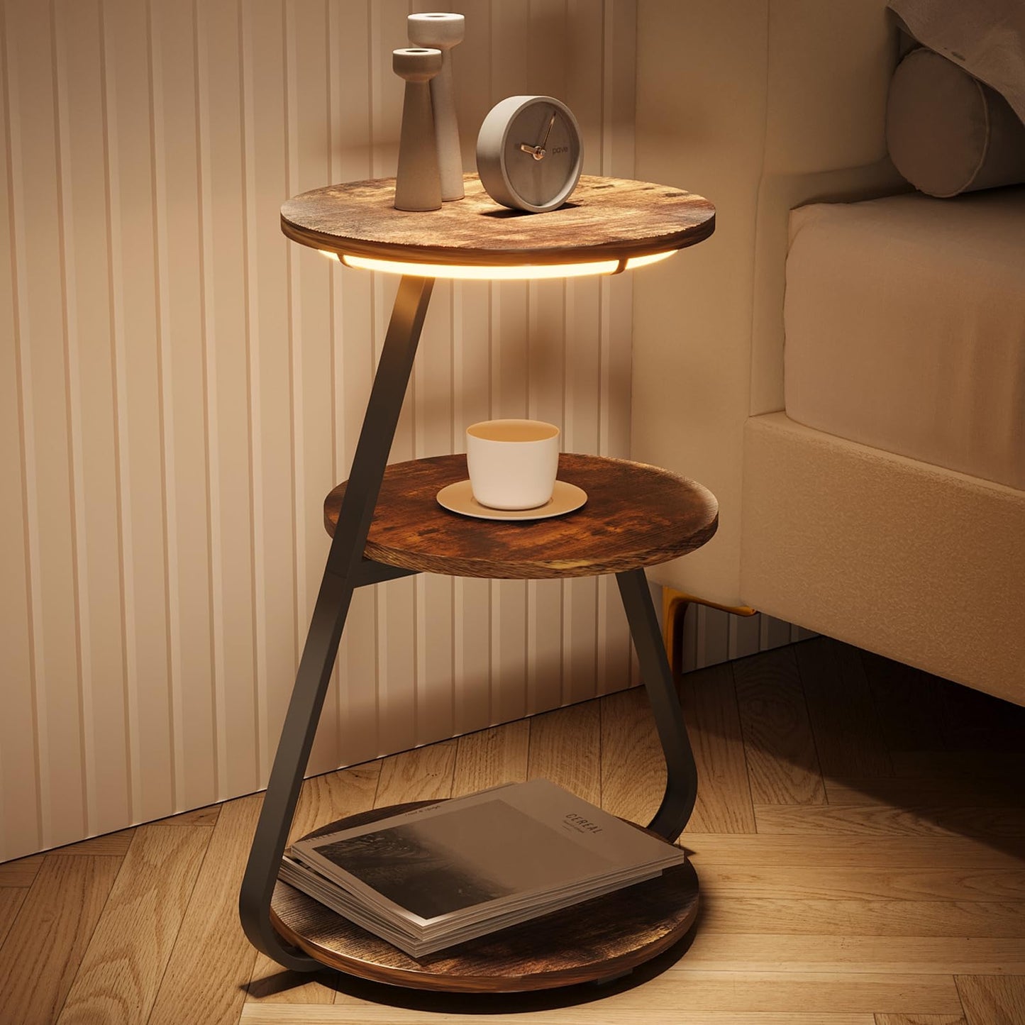 ARTETHYS Side Table, Small Round Coffee Table, Rustic Brown
