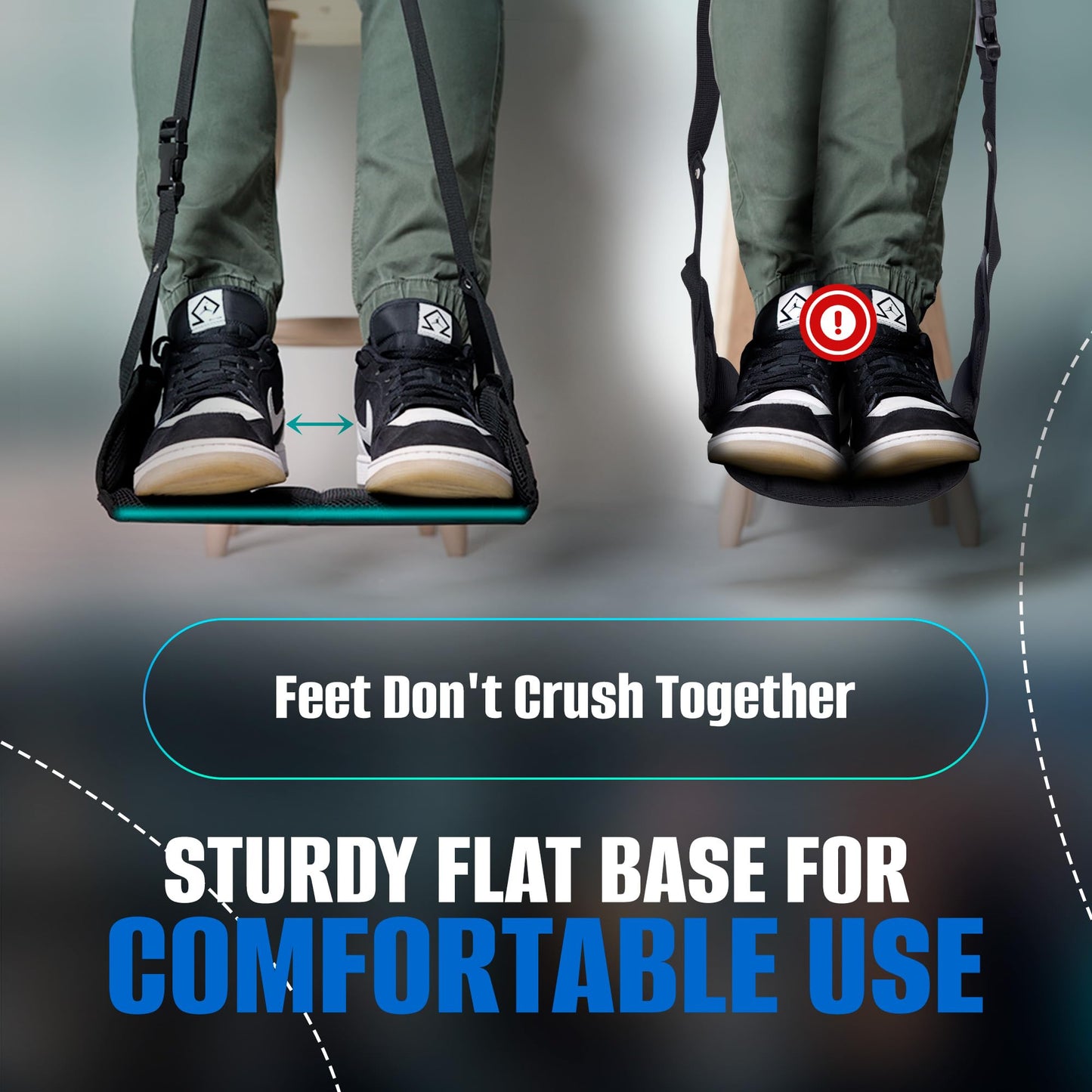 Flat Travel Foot Rest Portable Adjustable Folding Hanging Foot Hammock - for Airplane, Office, Under Desk, Car