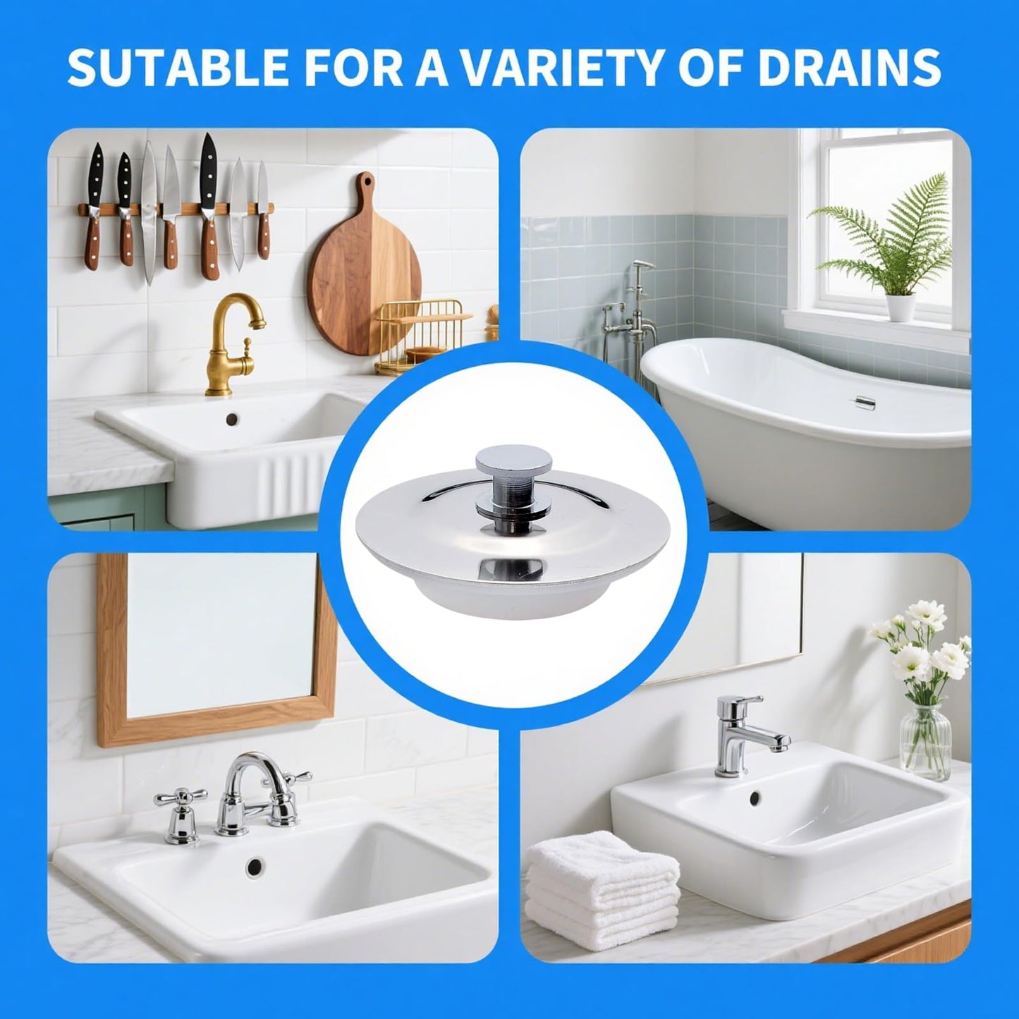 VBSYUYQ 40-45mm Stainless Steel Drain Plug for Bath Kitchen Sink
