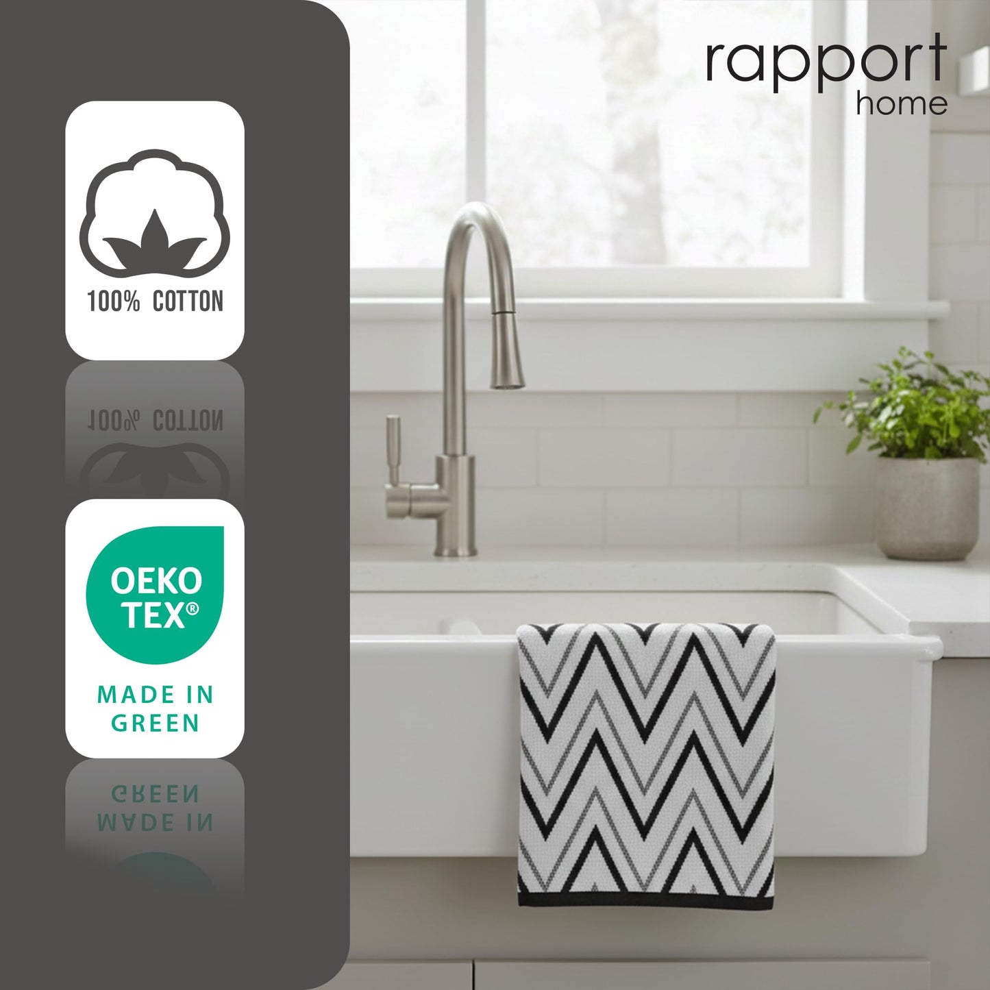 Rapport Home Helix Hand Towels 2 Pack, 50x85cm 100% Cotton - Mono Black