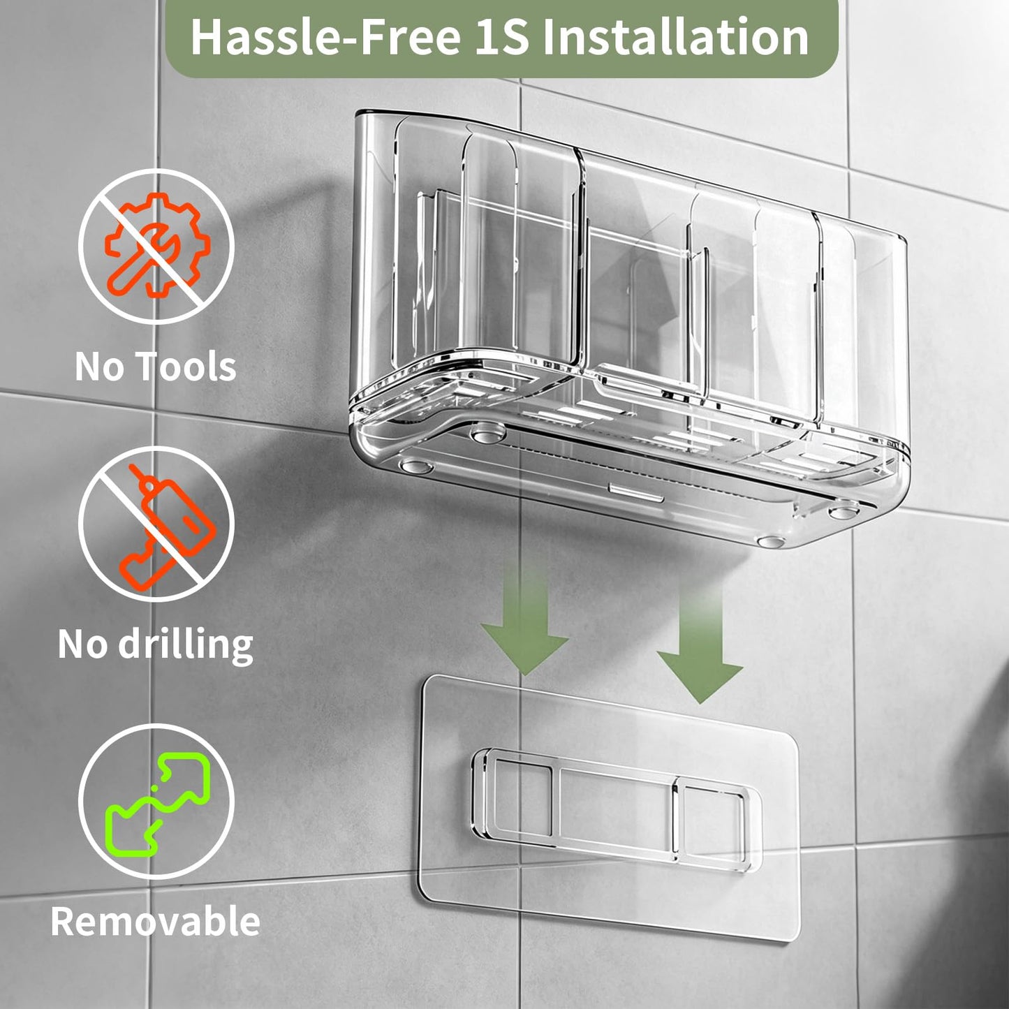 5-Slot Electric Toothbrush Holder Wall Mount Countertop, No-Drill