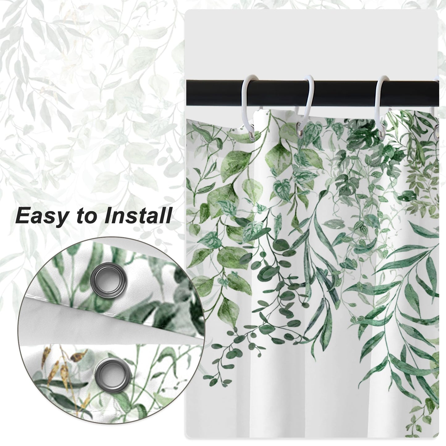 Bovlleetd Plant Floral Shower Curtain 122x183cm Waterproof Green Plant Bathroom Decoration Leaves Curtain Washable Bathroom Curtain Quick-Drying