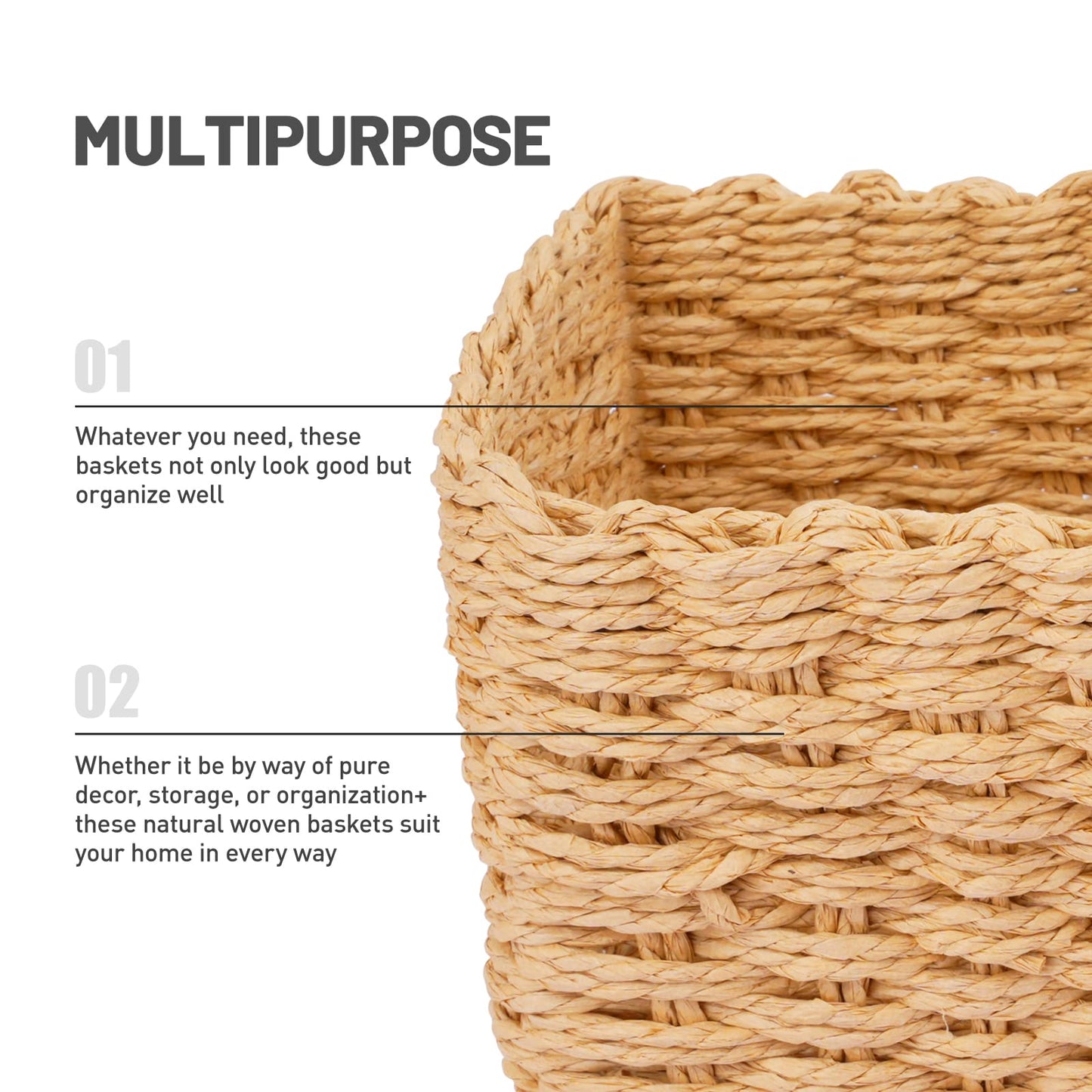 Happy Fox Wicker Bathroom Basket, 3 Piece Storage Laundry Basket, Woven Storage for Dressing Table Organization, Home Decor