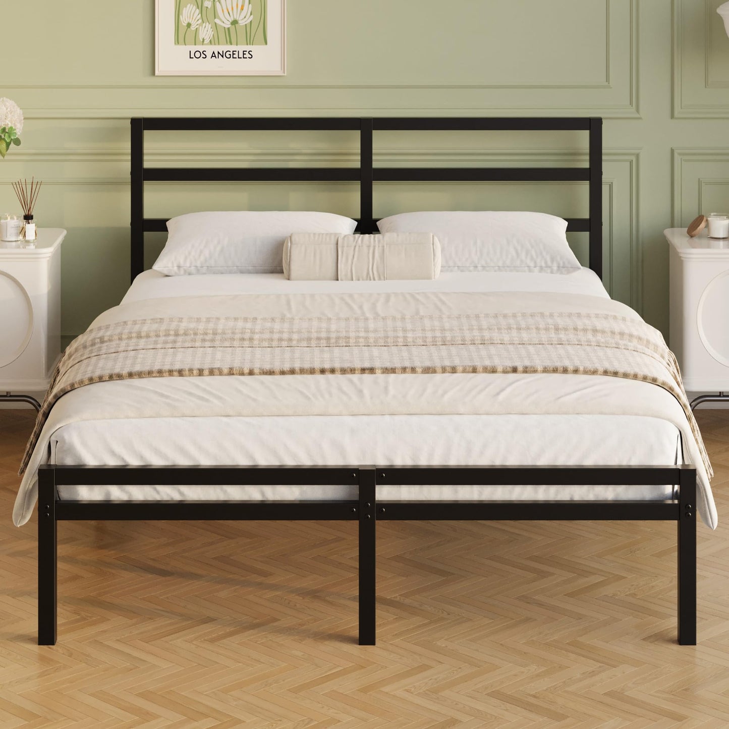 Lutown-Teen Metal Double Bed Frame with Headboard and Footboard