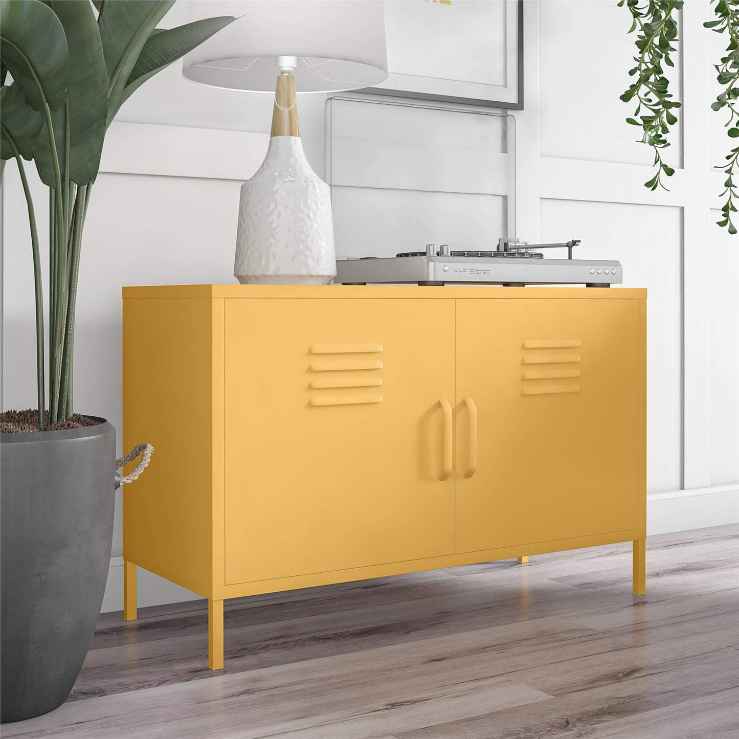 DHP Furniture Cache 2 Door Metal Locker Accent Cabinet Yellow