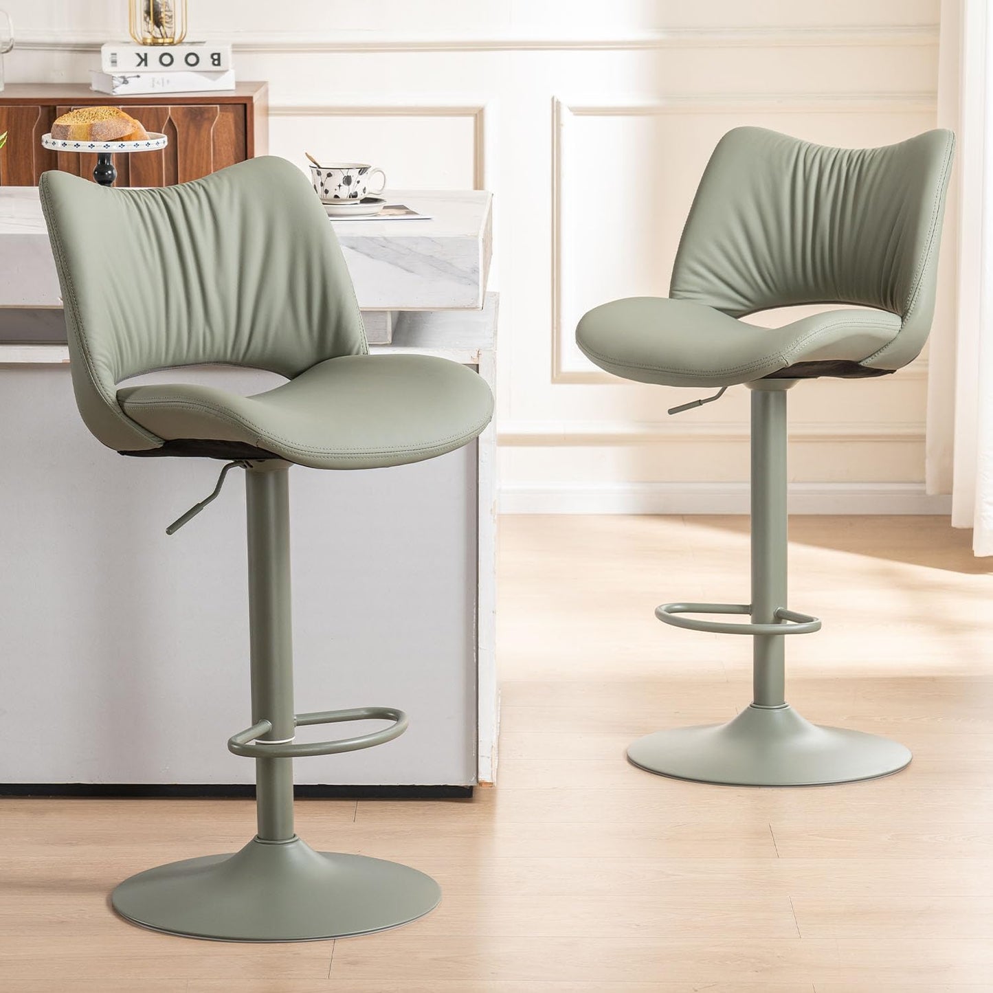 YOUNUOKE Bar Stools Set of 2, Adjustable Breakfast Bar Stools, All Green
