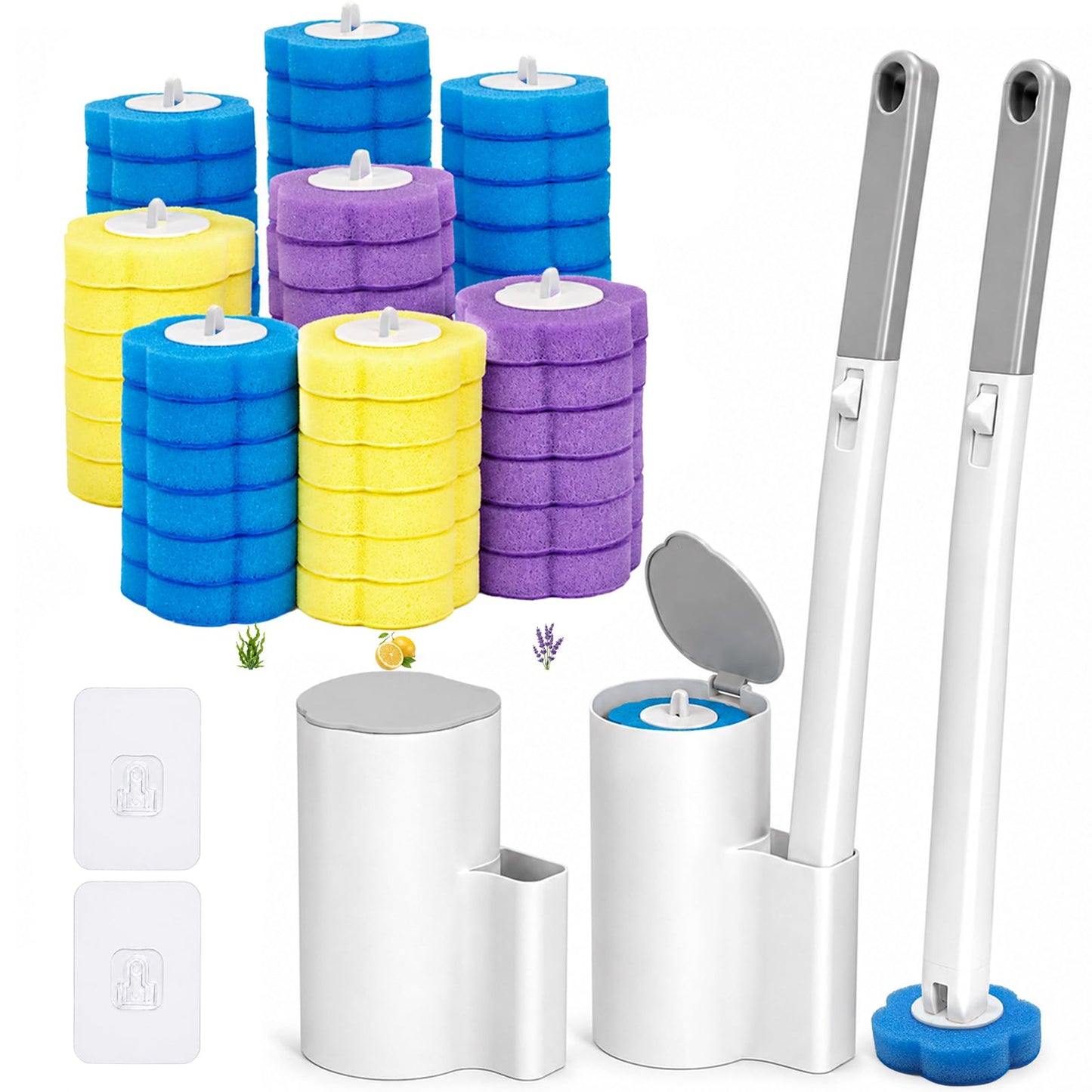 Toilet Brushes & Holders Set, 48pcs Disposable Toilet Brush Refills with 2 Holders 2 Toilets Wand