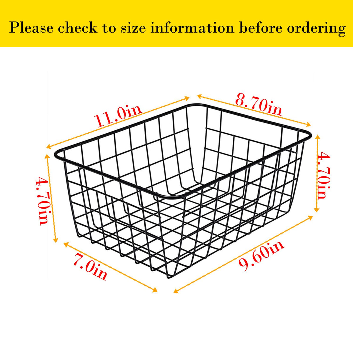 Aeggplant Kitchen Wire Baskets Farmhouse Decor Metal Food Storage Organizer, Household Refrigerator Bin with Built-in Handles for
