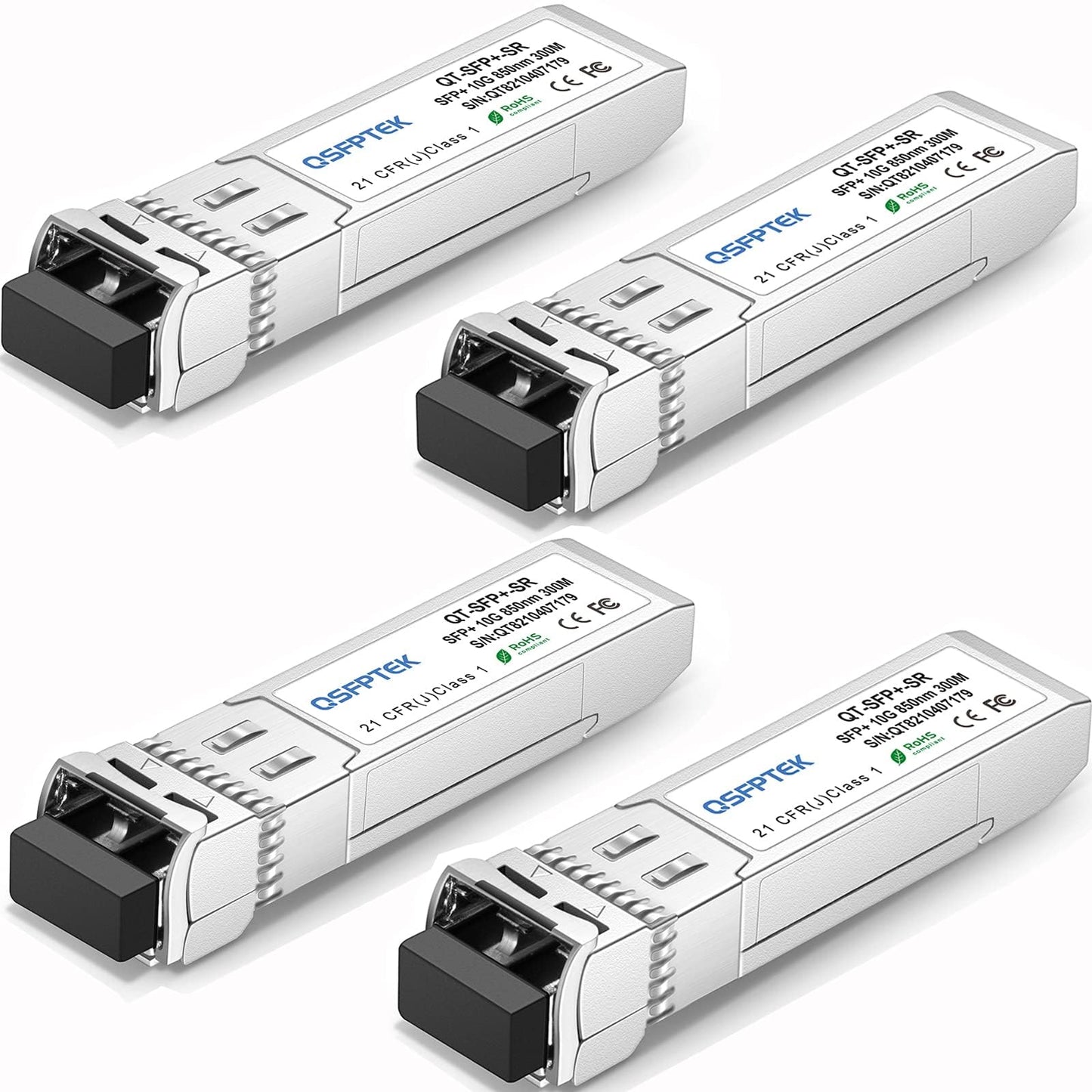 QSFPTEK 4Pack 10G-SR SFP+ 850nm 300M Module 10GBASE-SR Multimode LC SFP+ Transceiver for Cisco SFP-10G-SR, Ubiquiti UF-MM-10G, Netgear, Mikrotik,