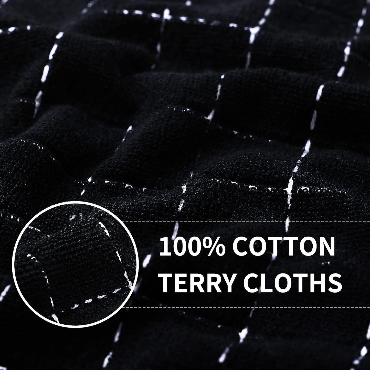 Homaxy 100% Cotton Terry Kitchen Towels(Black, 13 x 28 inches), Checkered Designed, Soft and Super Absorbent Dish Towels, 6 Pack