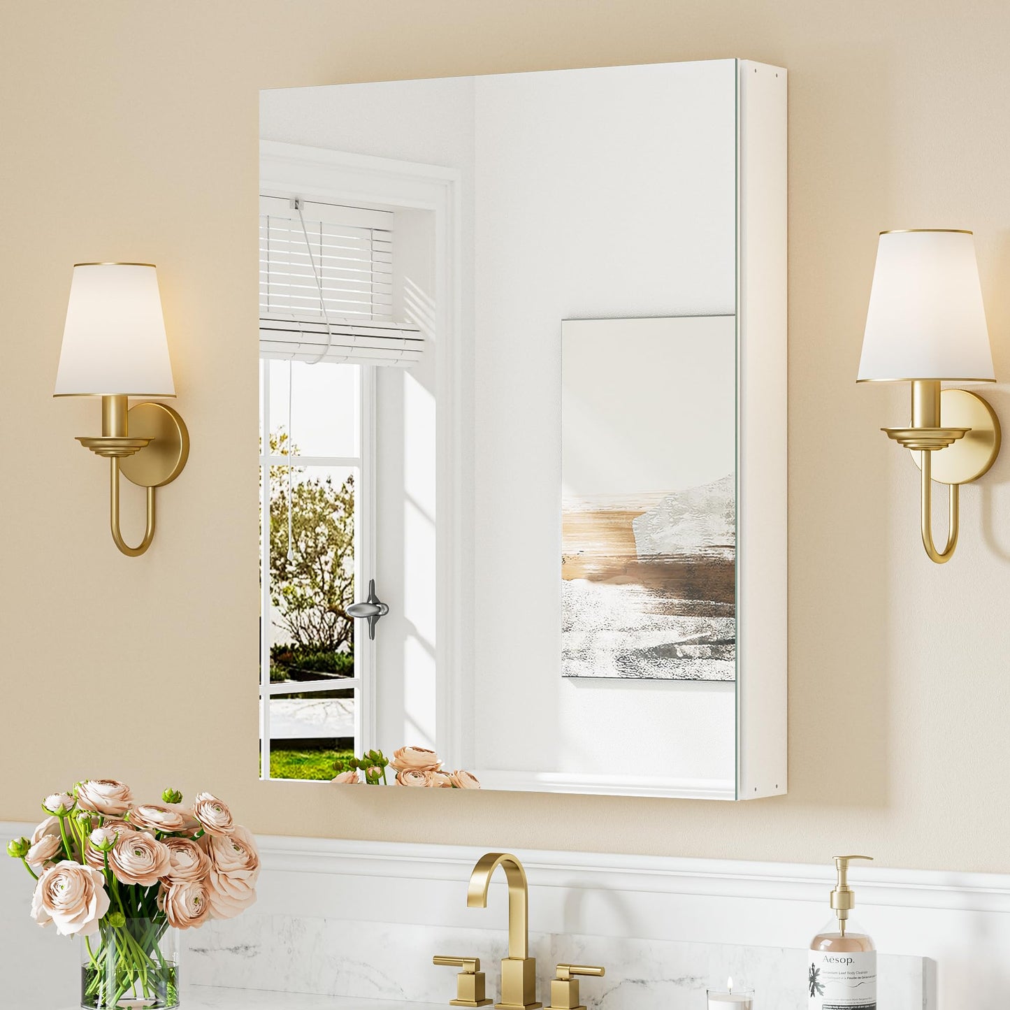 Keonjinn Bathroom Cabinets with Mirror - 60x80cm Aluminum bathroom Mirror Cabinets