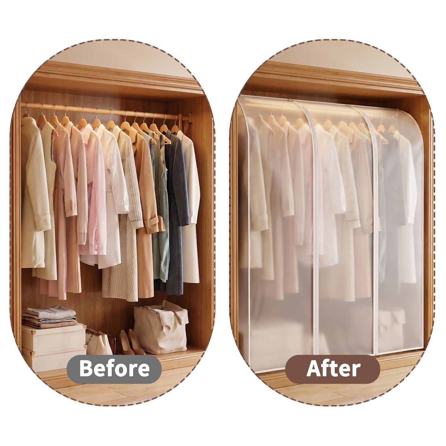 Eloiselucky Clothes Rail Cover - PEVA Translucent Protector Dustproof & Waterproof for Hanging Clothes