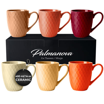 MIAMIO  6 x 400 ml  Coffee Mug Set/Mug - Modern Ceramic Mug Matt - Coffee Mug Large - Palmanova Collection (Red)