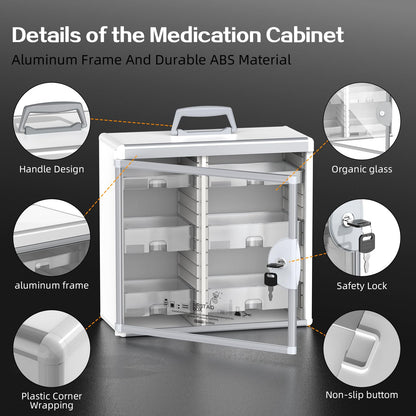 Glosen Lockable Medicine Cabinet Organizer, Bathroom Medicine Storage Box Wall-Mounted