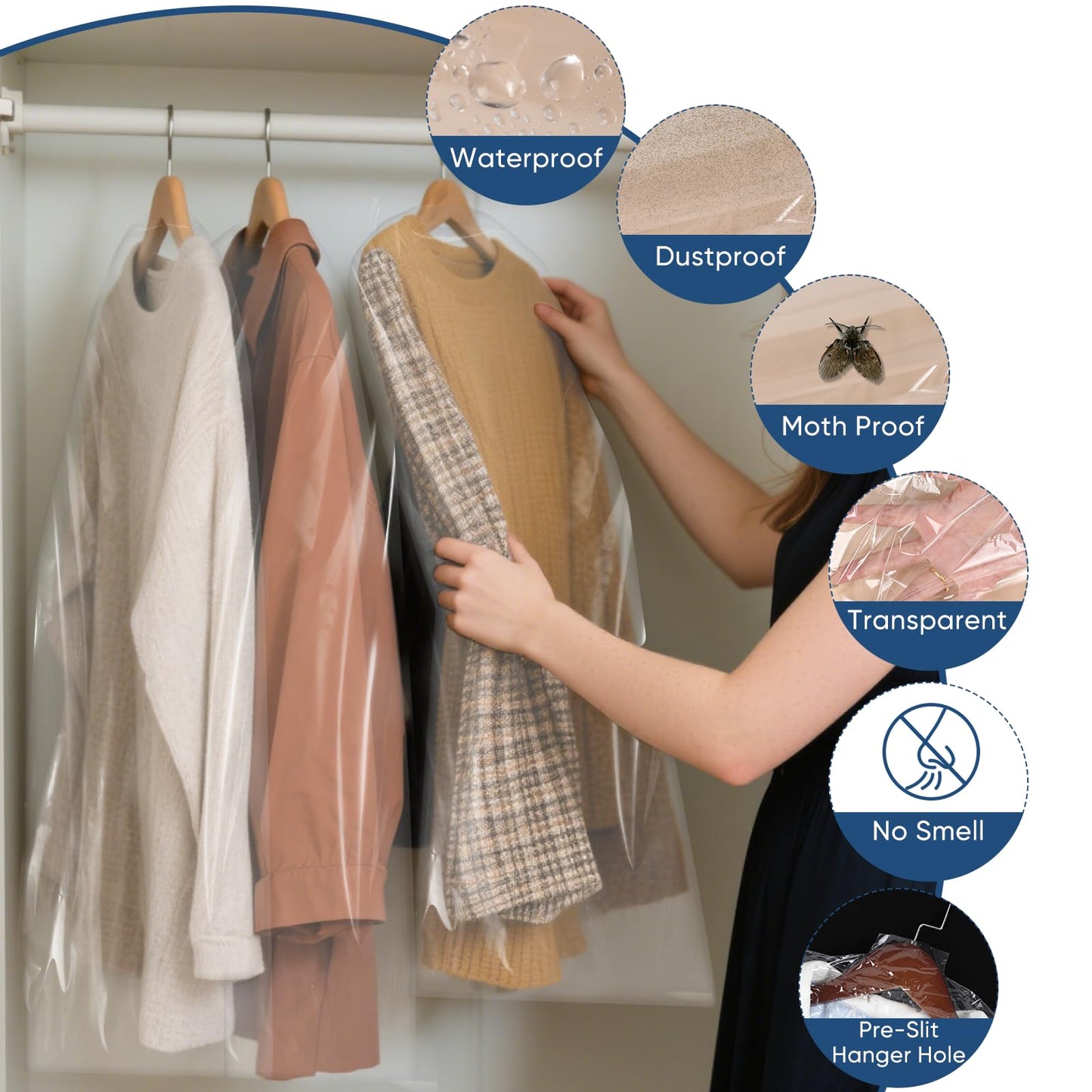 SmileLucky 100 Pack 60x140cm Dry Cleaning Garment Bags for Hanging Clothes