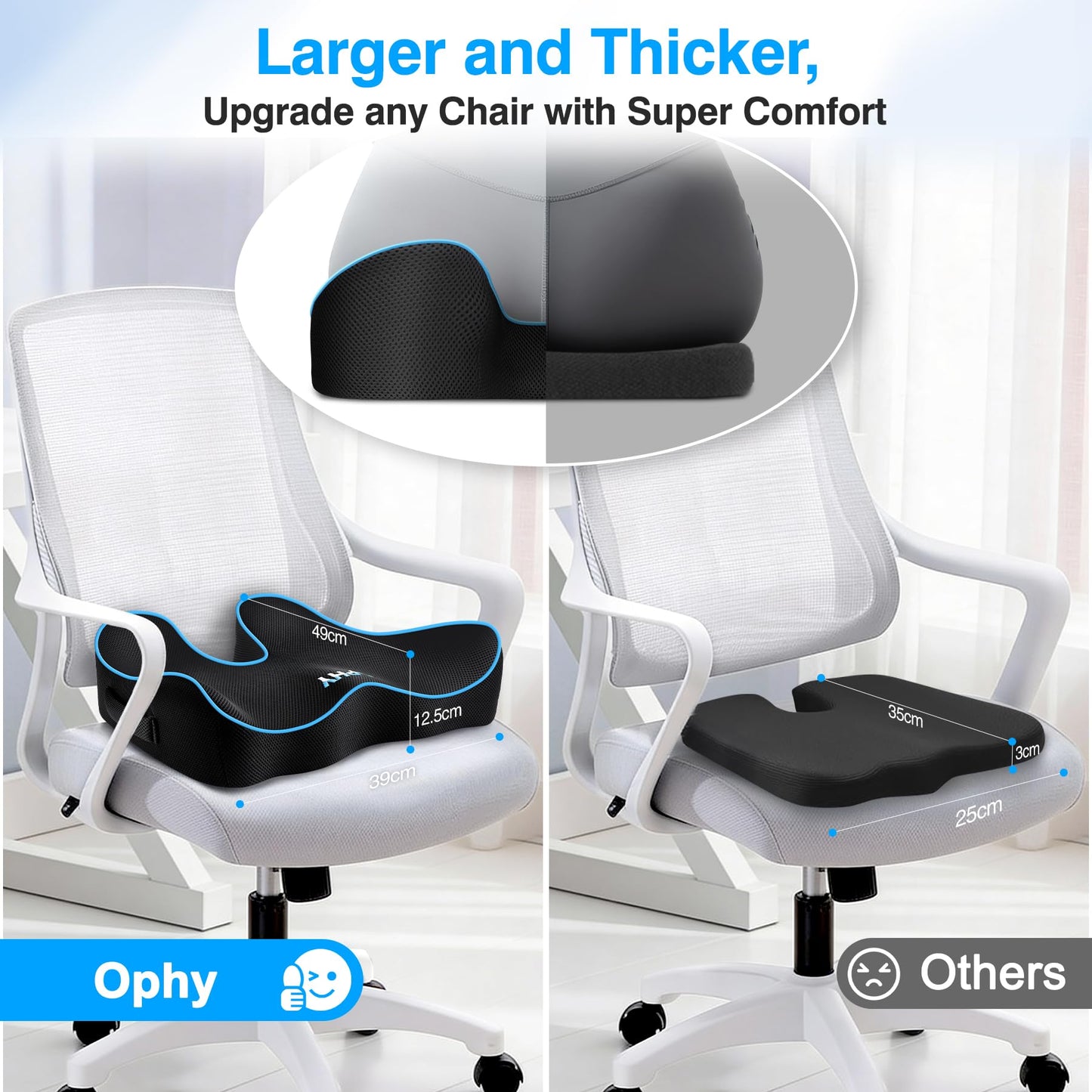 Ophy Office Chair Cushion with Enhanced Comfort for Long Hours Sitting, Ergonomic Seat Pad for Home and Car Use