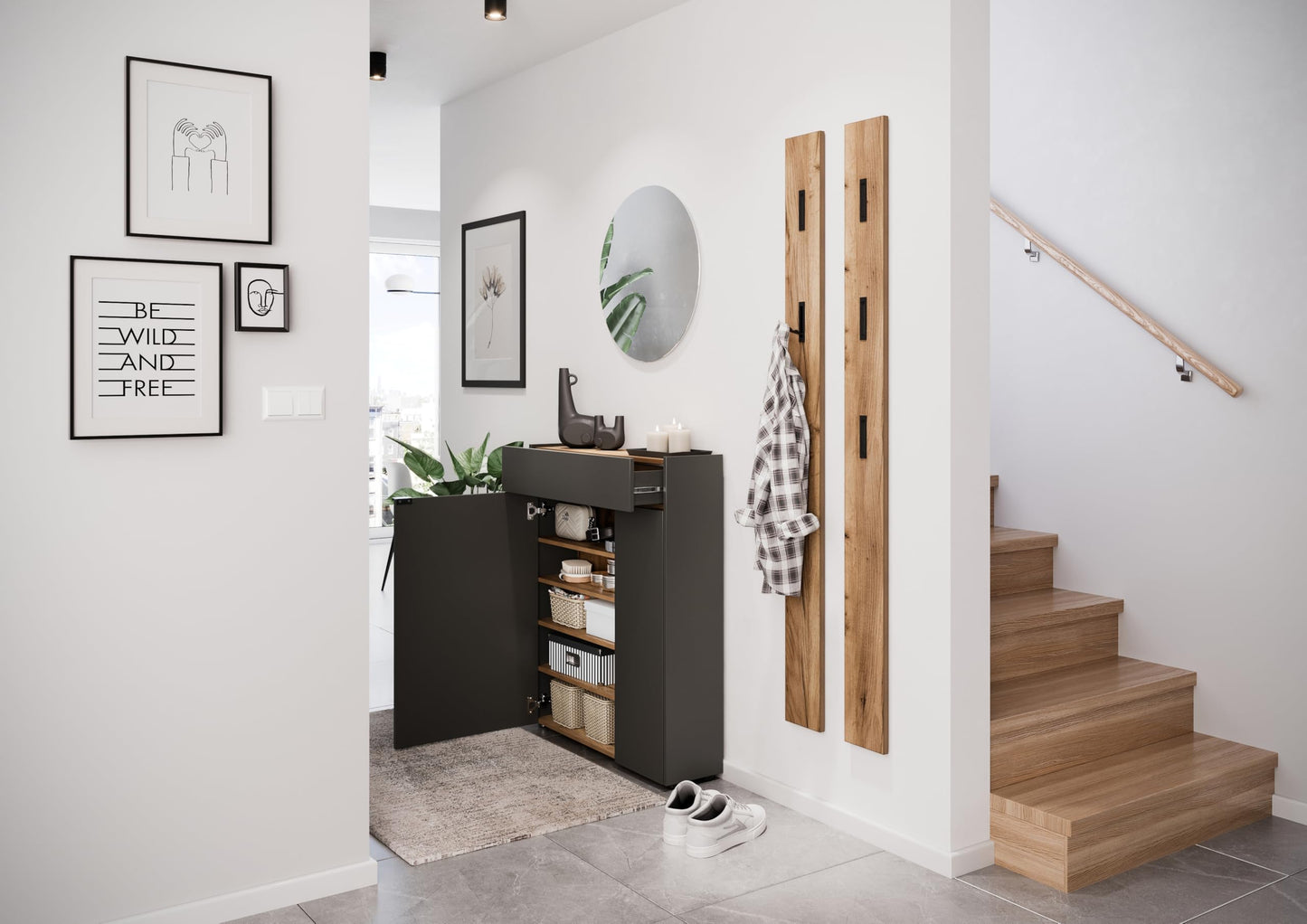Germania Shoe cabinet 1319-549 GW-Ameca, in graphite/Navarra oak finish, with soft-close doors, 83 x 99 x 22 cm (WxHxD)